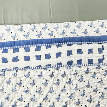 Blue & White Soft Cotton Printed Quilt - 40 inches x 60 inches