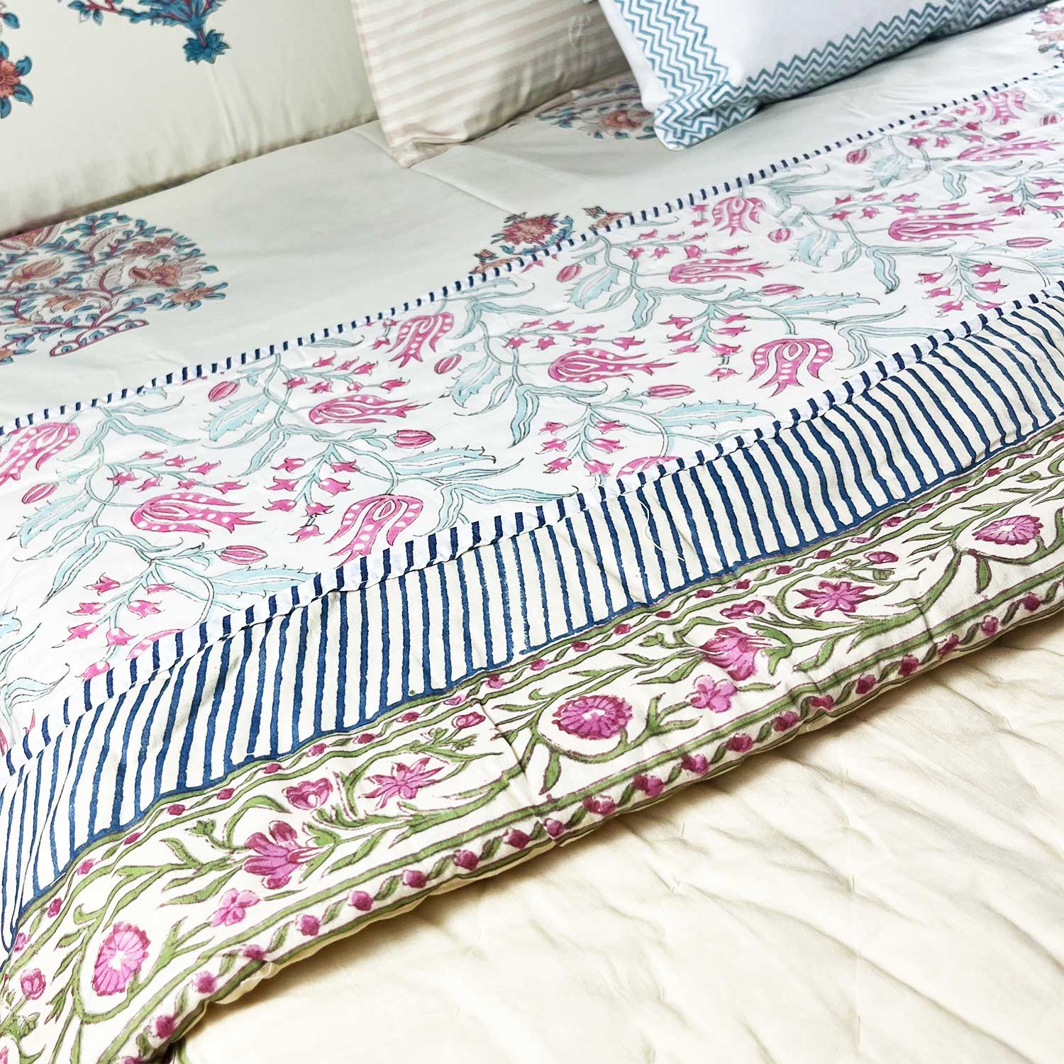 Yellow Soft Cotton Floral Printed Quilt - 90 inches x 100 inches