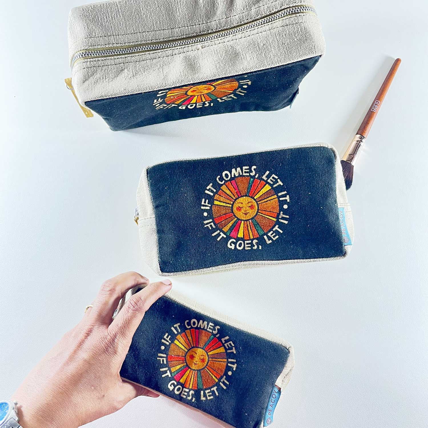 Black Modern Sun Utility Pouches Set of 3