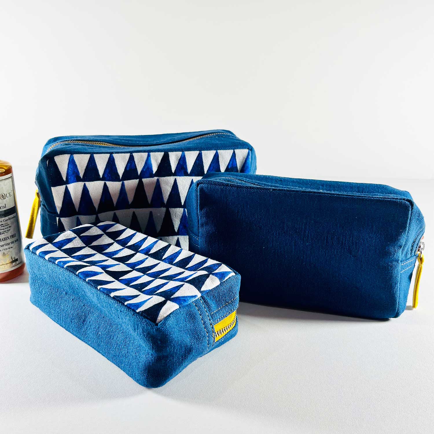 Abstract Triangles Blue Utility Pouches Set of 3