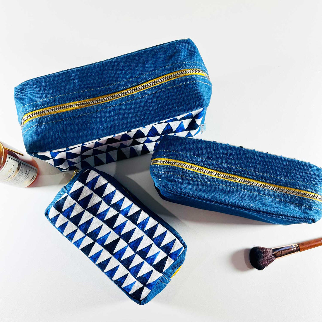 Abstract Triangles Blue Utility Pouches Set of 3