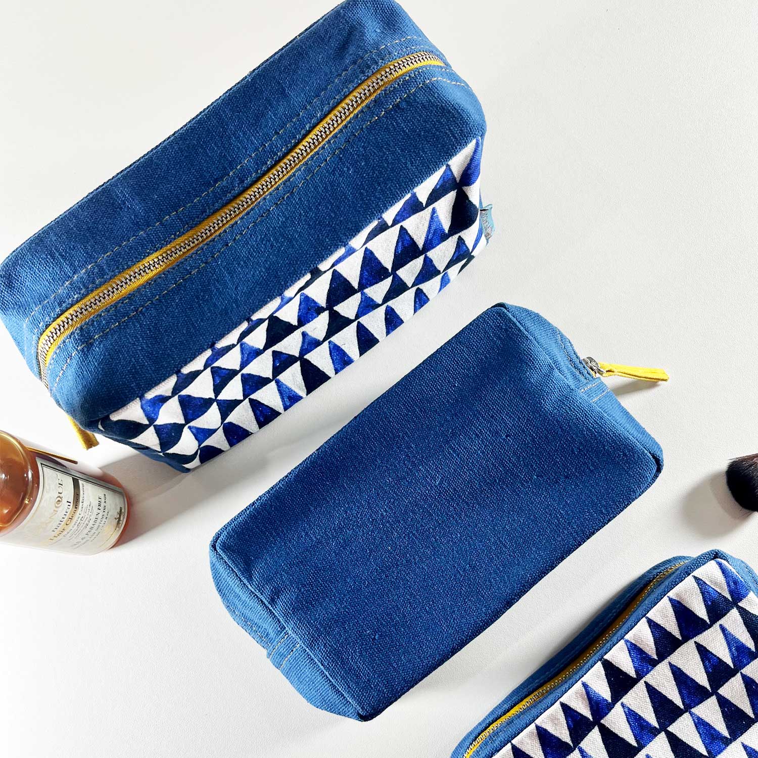 Abstract Triangles Blue Utility Pouches Set of 3