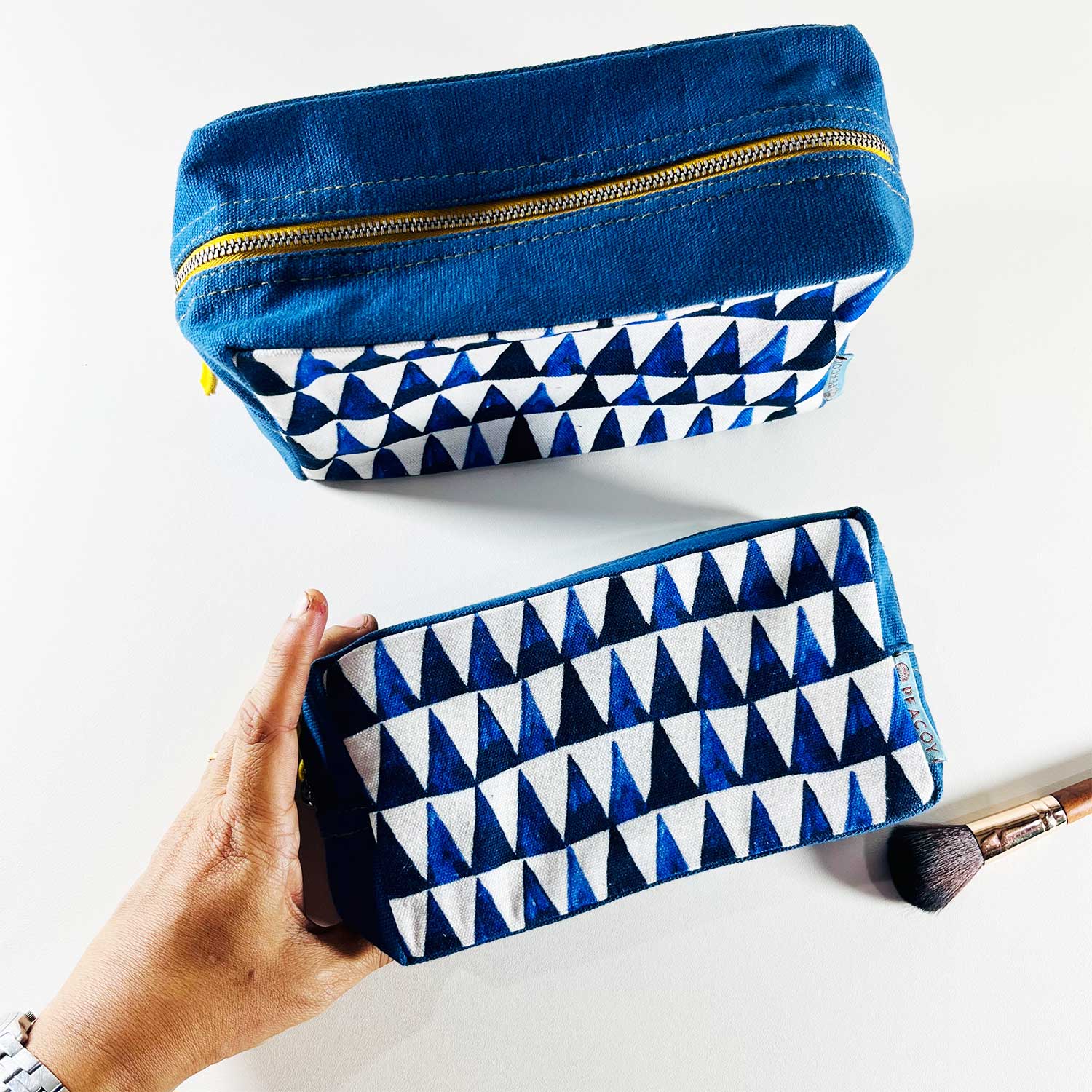 Abstract Triangles Blue Utility Pouches Set of 3