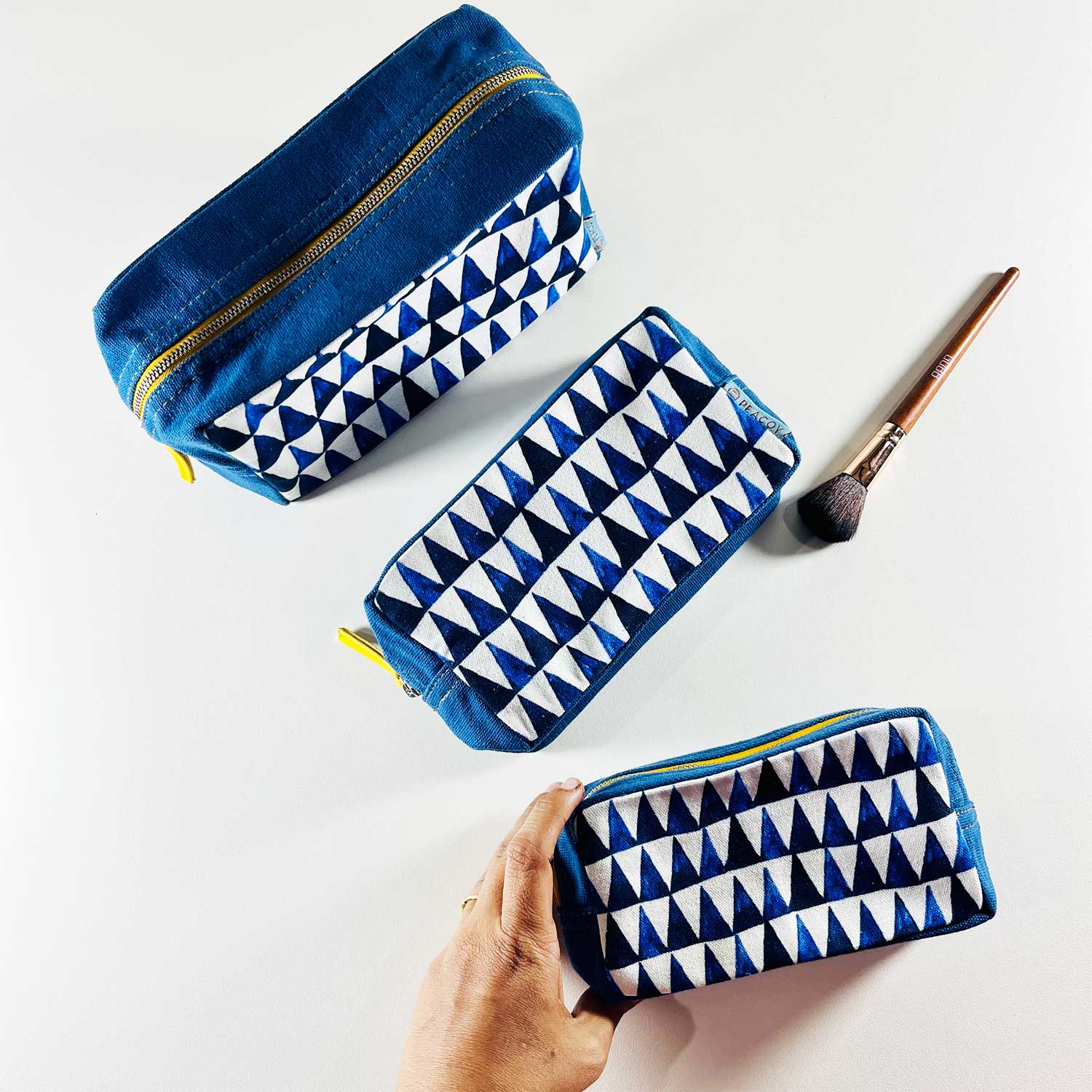 Abstract Triangles Blue Utility Pouches Set of 3