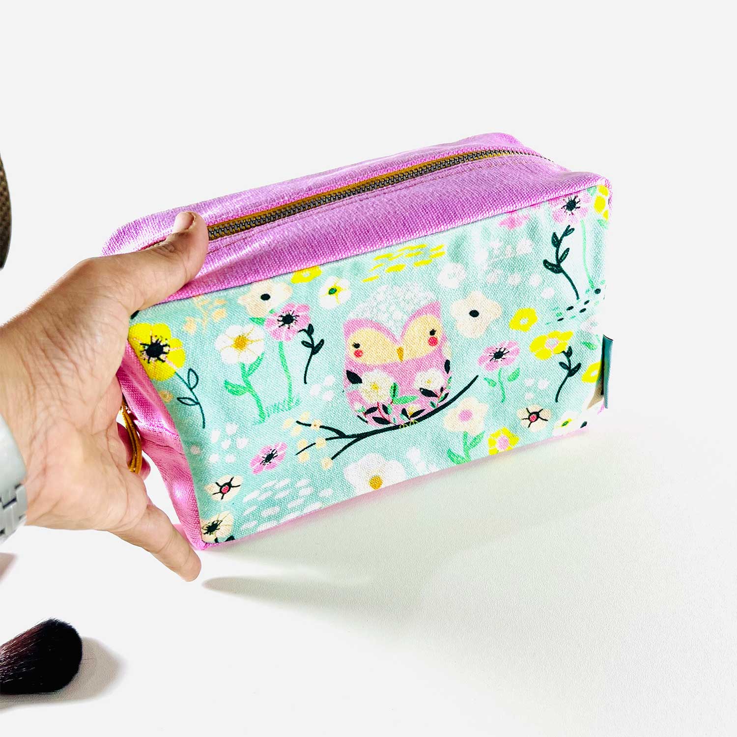 Blue Pink Owl  Utility Pouches Set of 3