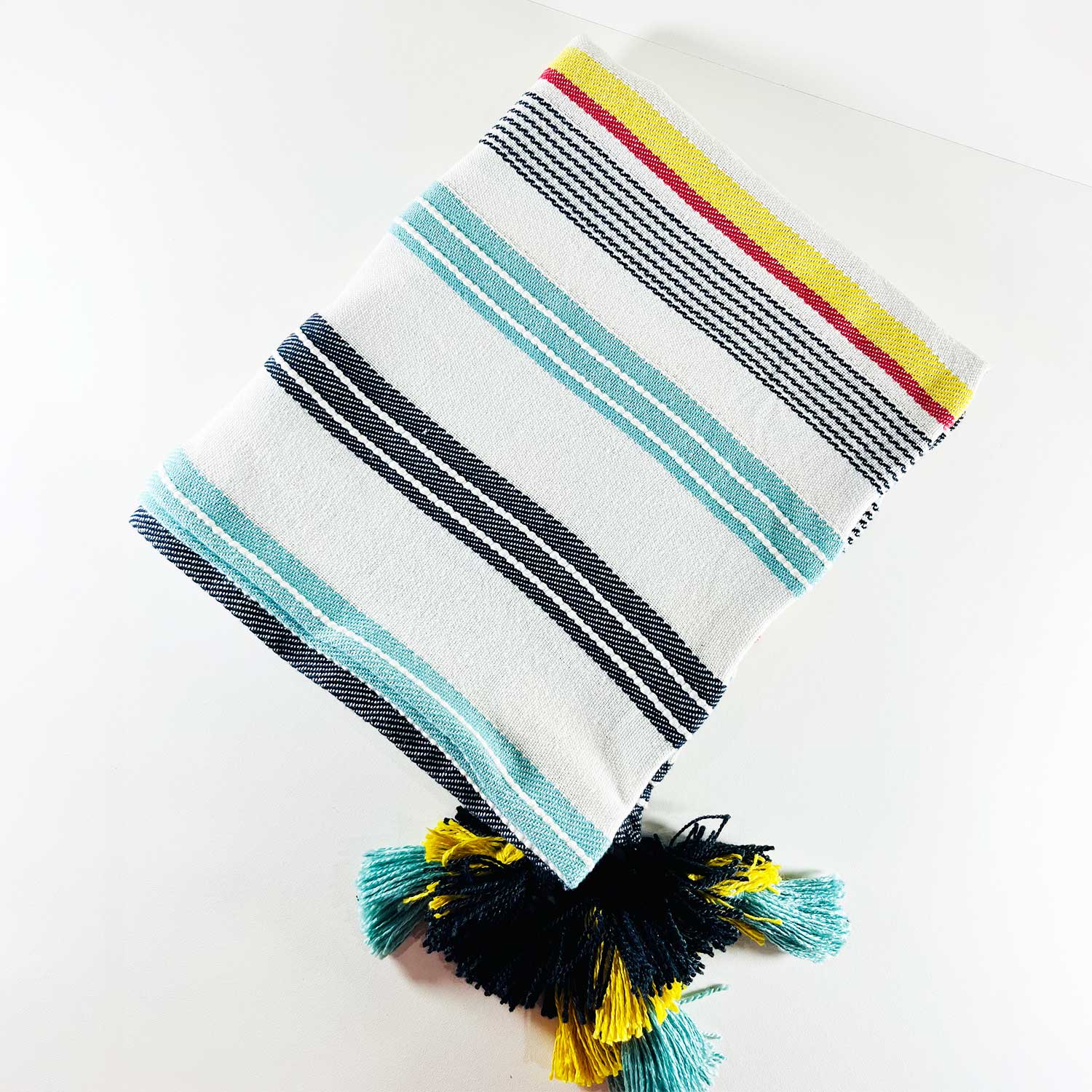 White Cotton Throw with Colored Tassels 60 inches x 55 inches