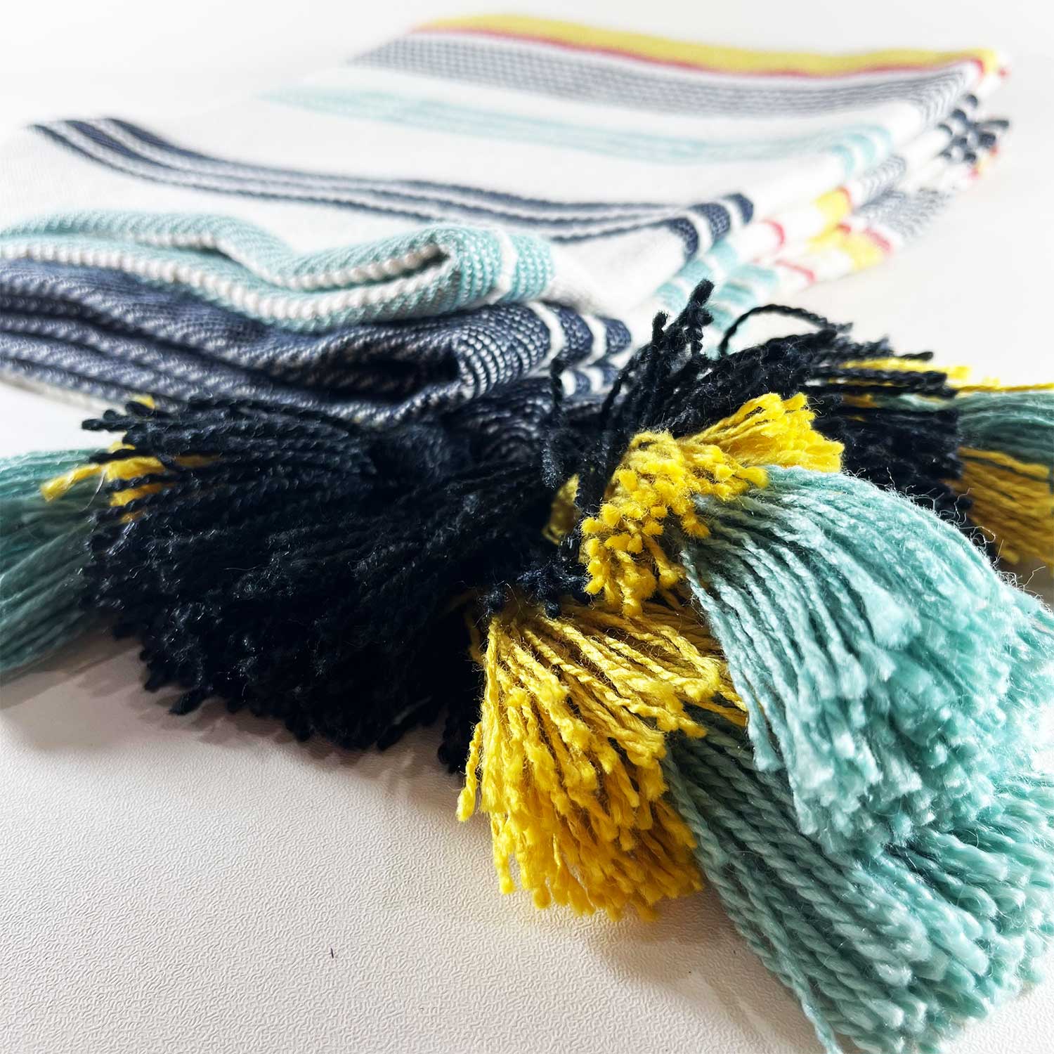 White Cotton Throw with Colored Tassels 60 inches x 55 inches