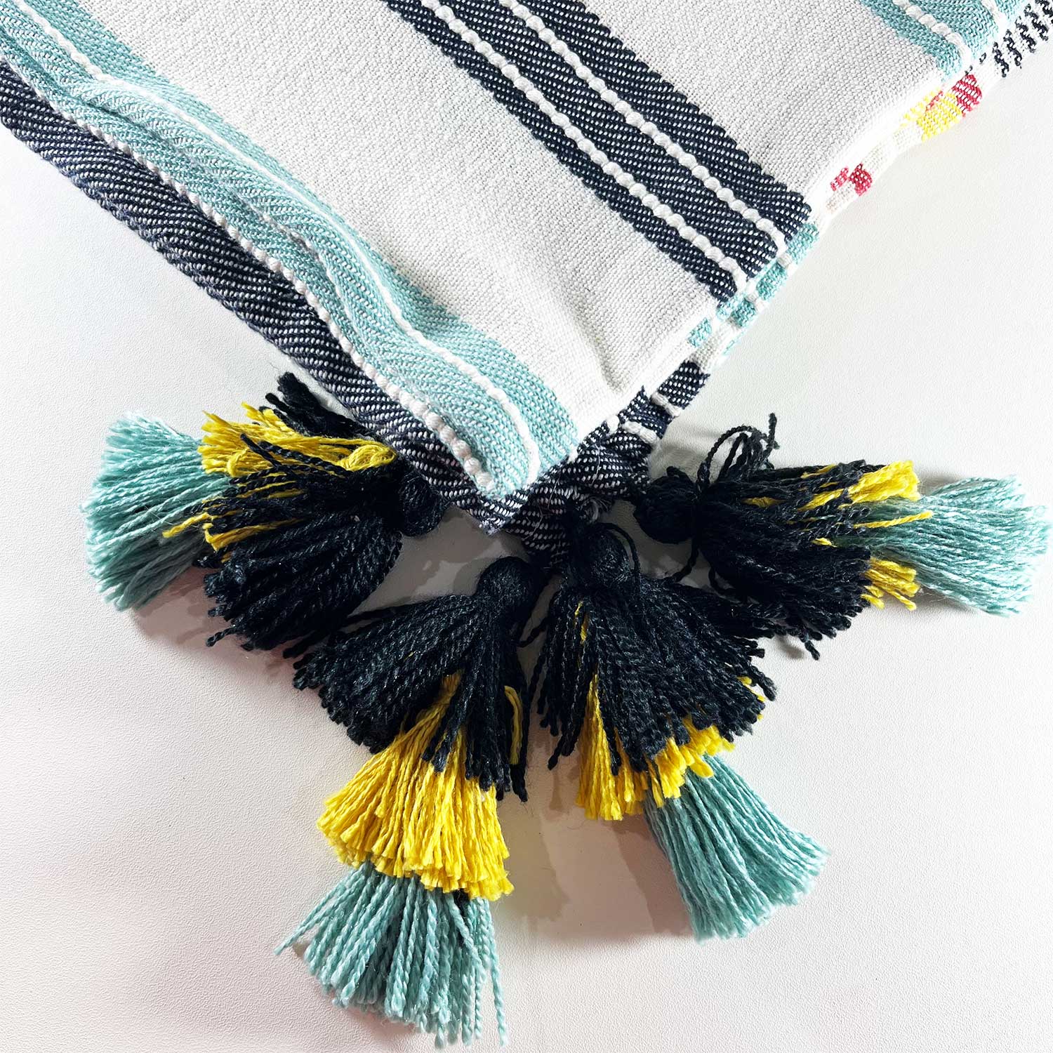 White Cotton Throw with Colored Tassels 60 inches x 55 inches