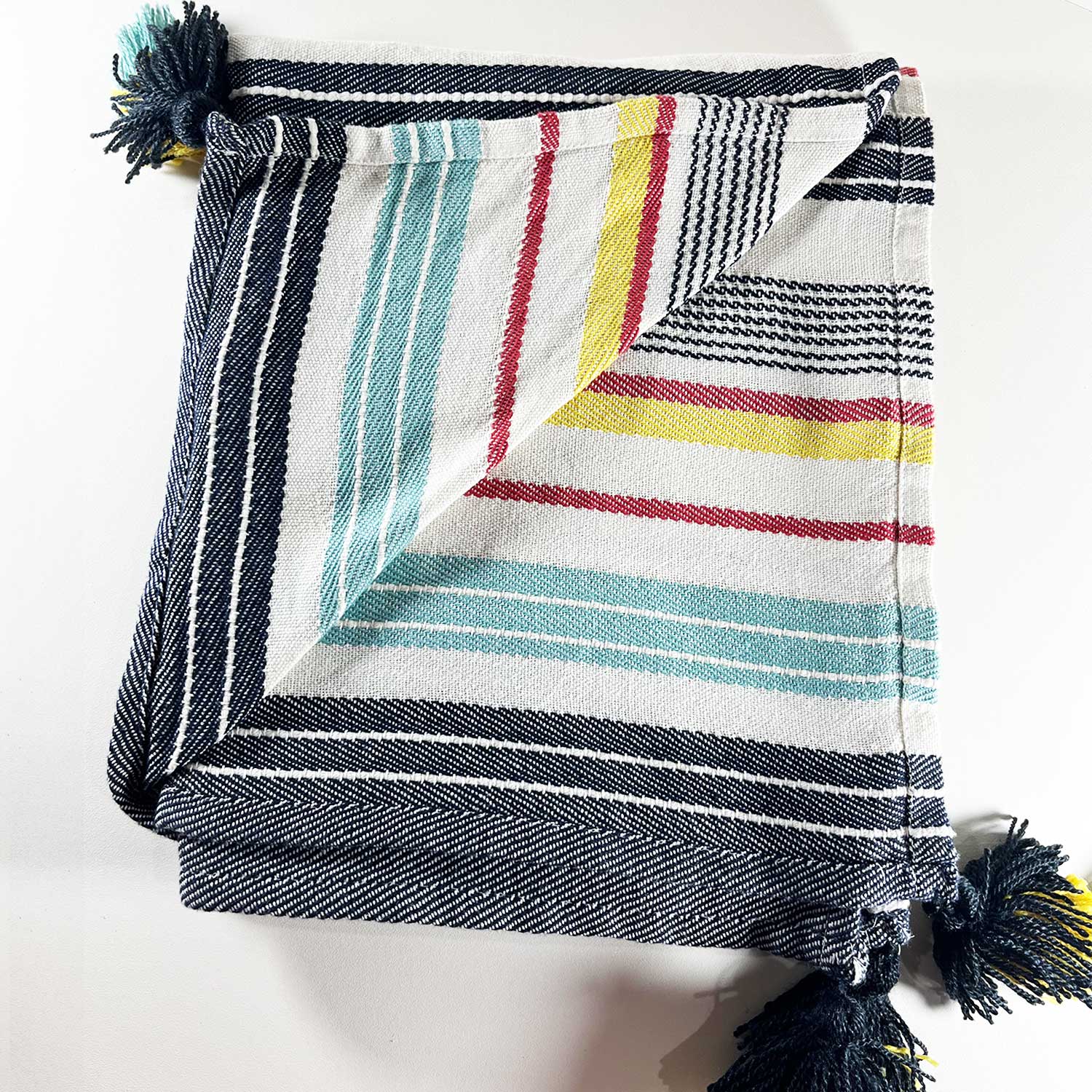 White Cotton Throw with Colored Tassels 60 inches x 55 inches