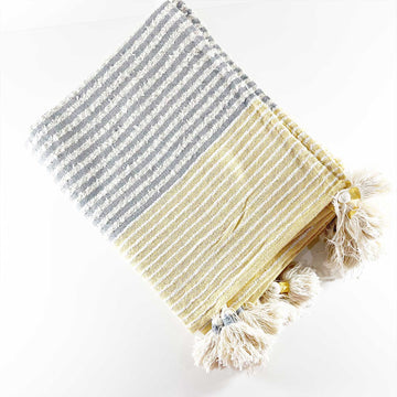 Yellow & Blue Cotton Throw with Tassels 1 54 inches x 68 inches