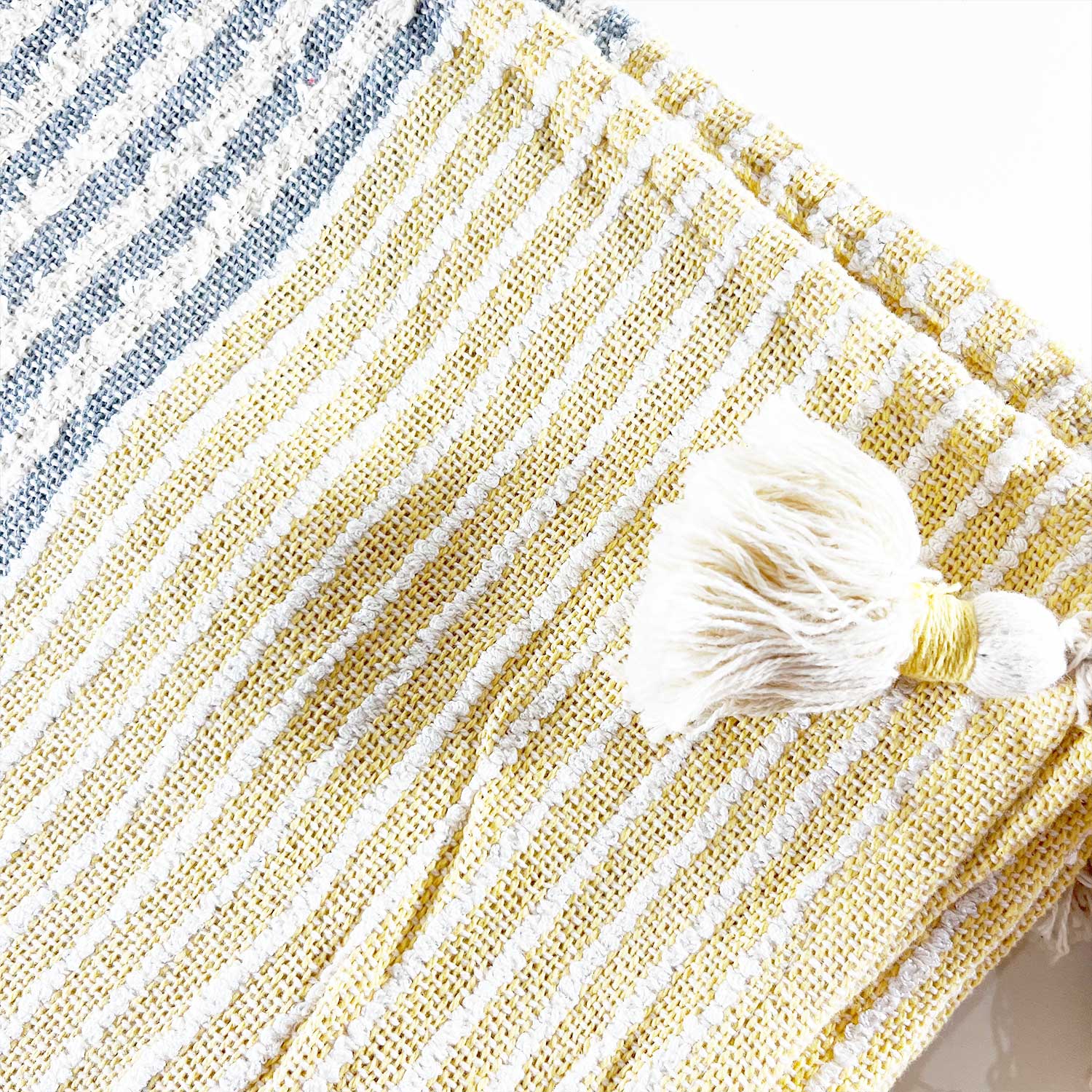 Yellow & Blue Cotton Throw with Tassels 1 54 inches x 68 inches