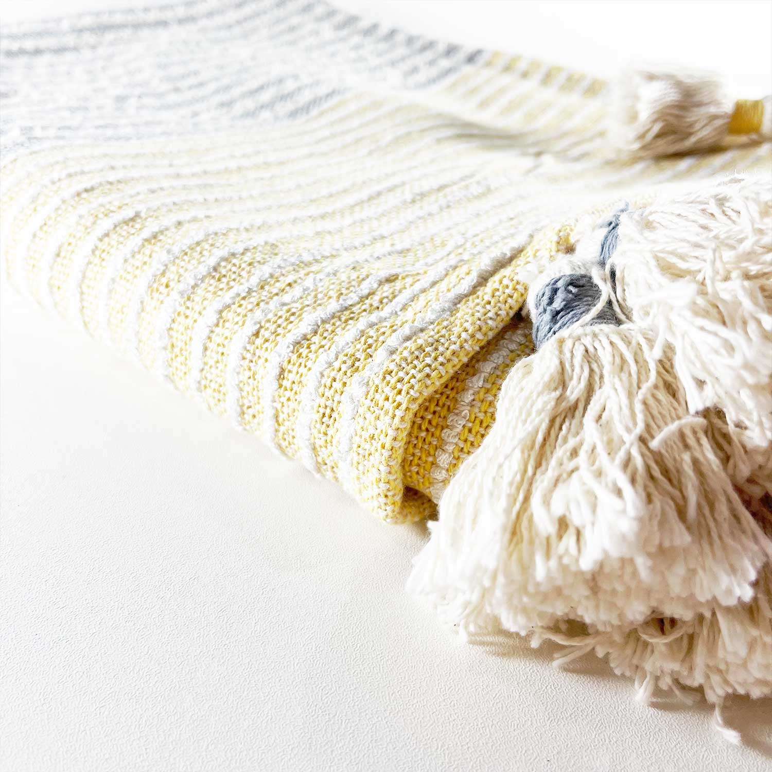 Yellow & Blue Cotton Throw with Tassels 1 54 inches x 68 inches