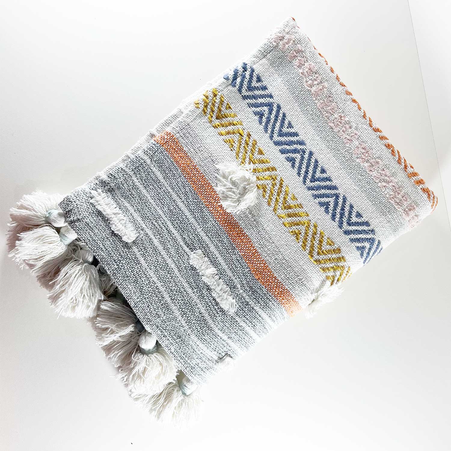 White Cotton Throw with Tassels 60 inches x 50 inches