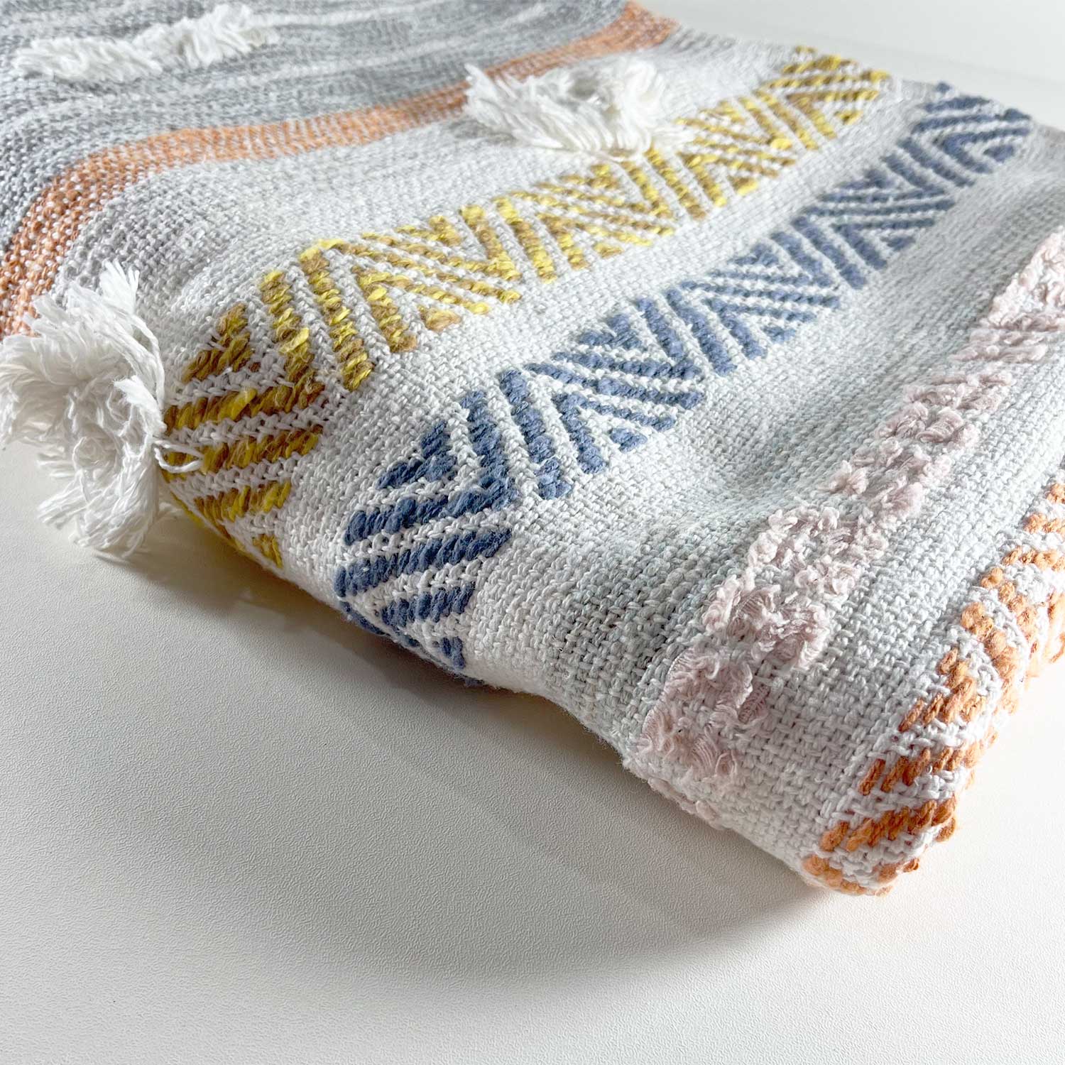 White Cotton Throw with Tassels 60 inches x 50 inches