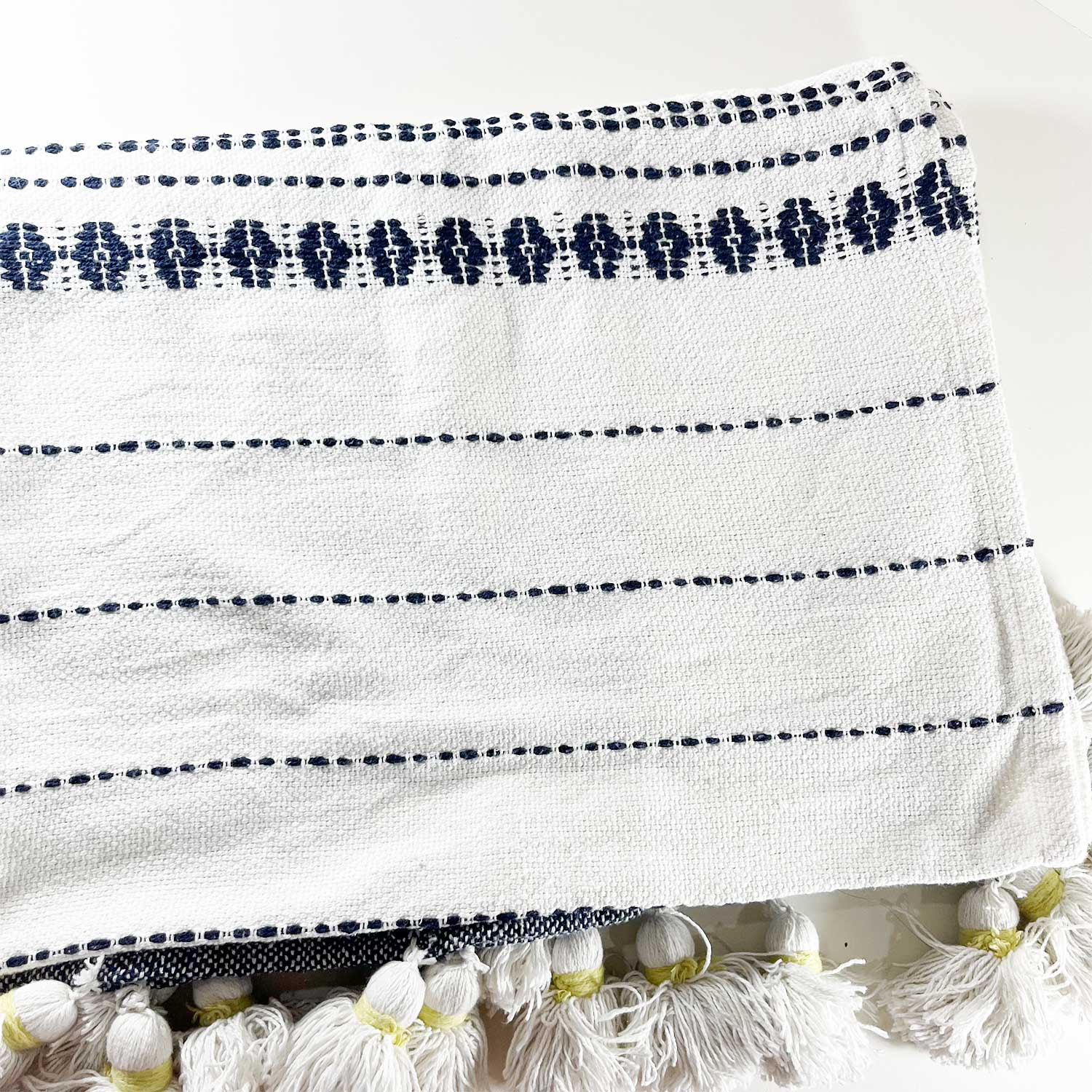 Navy Blue & White Cotton Throw with Tassels 60 inches x 40 inches