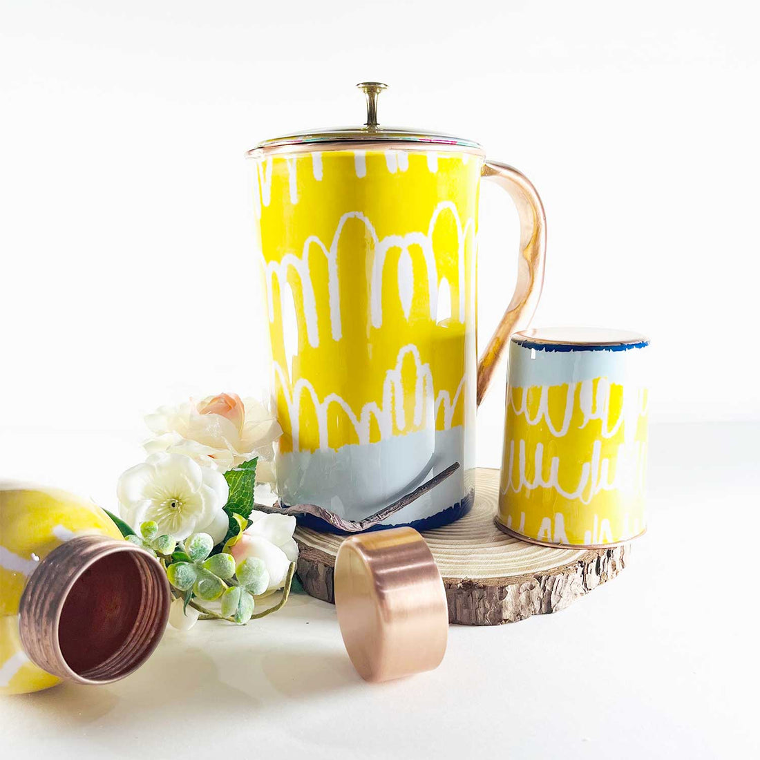 Yellow Pure Copper Jug & Glass Set