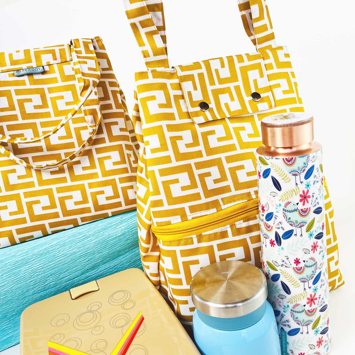 Mustard Geometric Lunch Bag