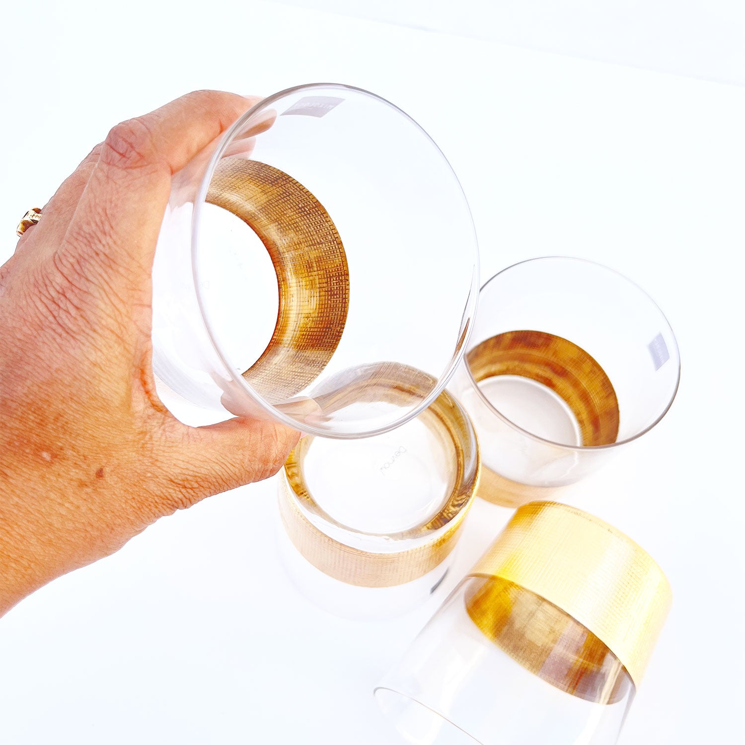 Golden Aesthetic Decorated Drinking Glass  - Set of 6 (4 inches height) | Peacoy