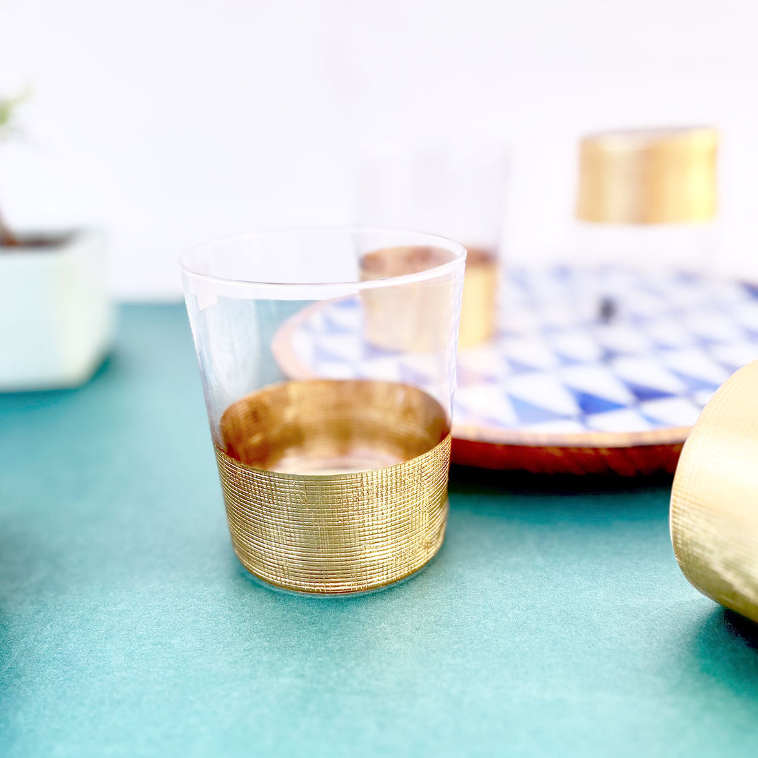 Golden Aesthetic Decorated Drinking Glass  - Set of 6 (4 inches height) | Peacoy