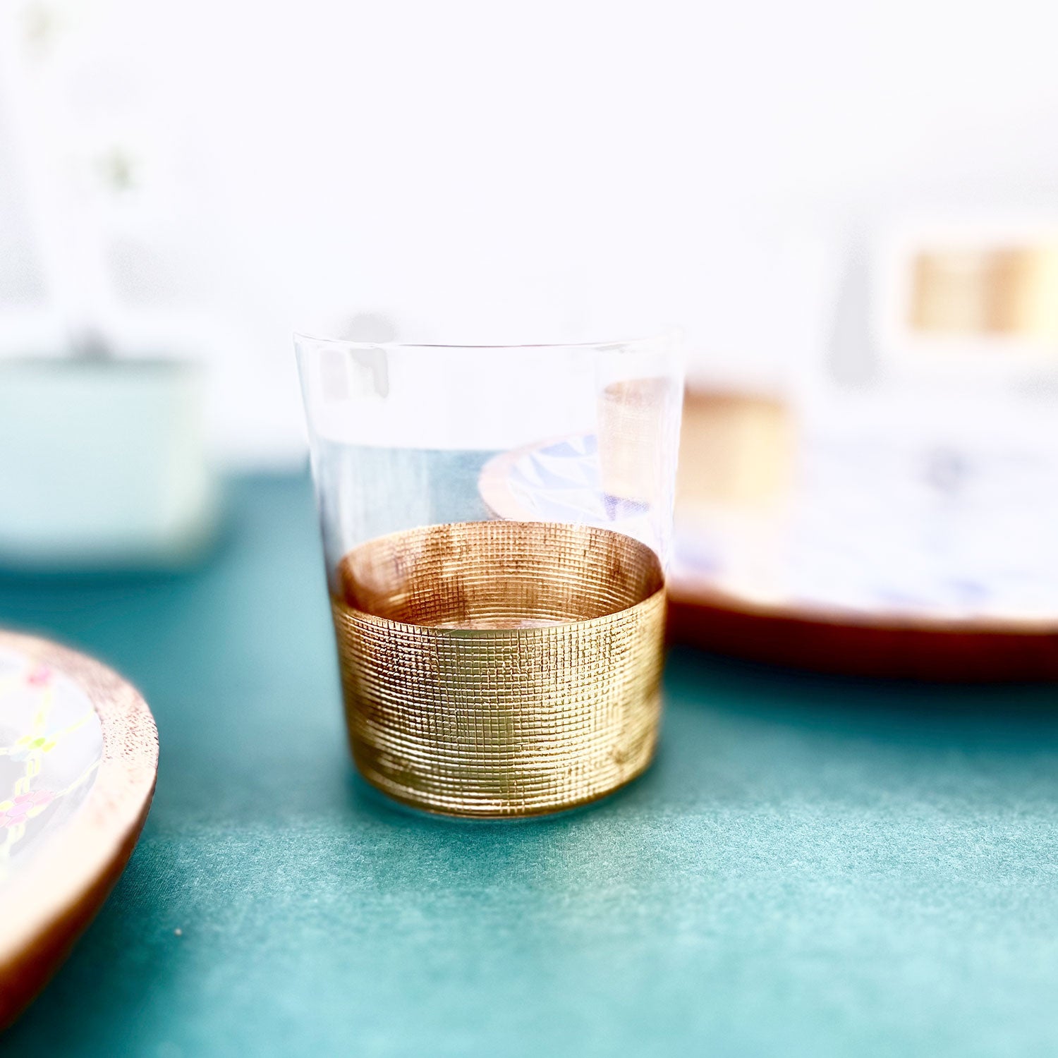 Golden Aesthetic Decorated Drinking Glass  - Set of 6 (4 inches height) | Peacoy