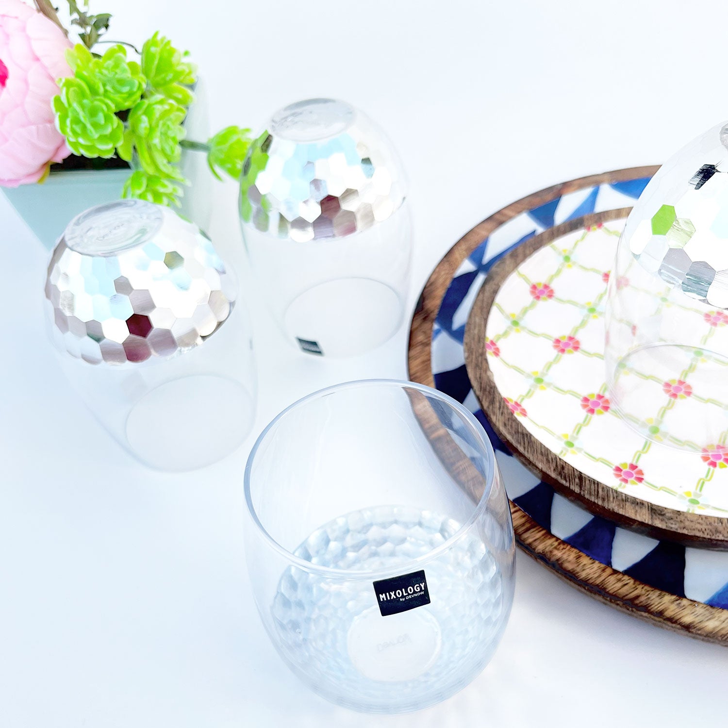 Exotic Silver Decorated Drinking Glass For Juice, Cocktails & Drinks - Set of 6 (5 inches height) | Peacoy