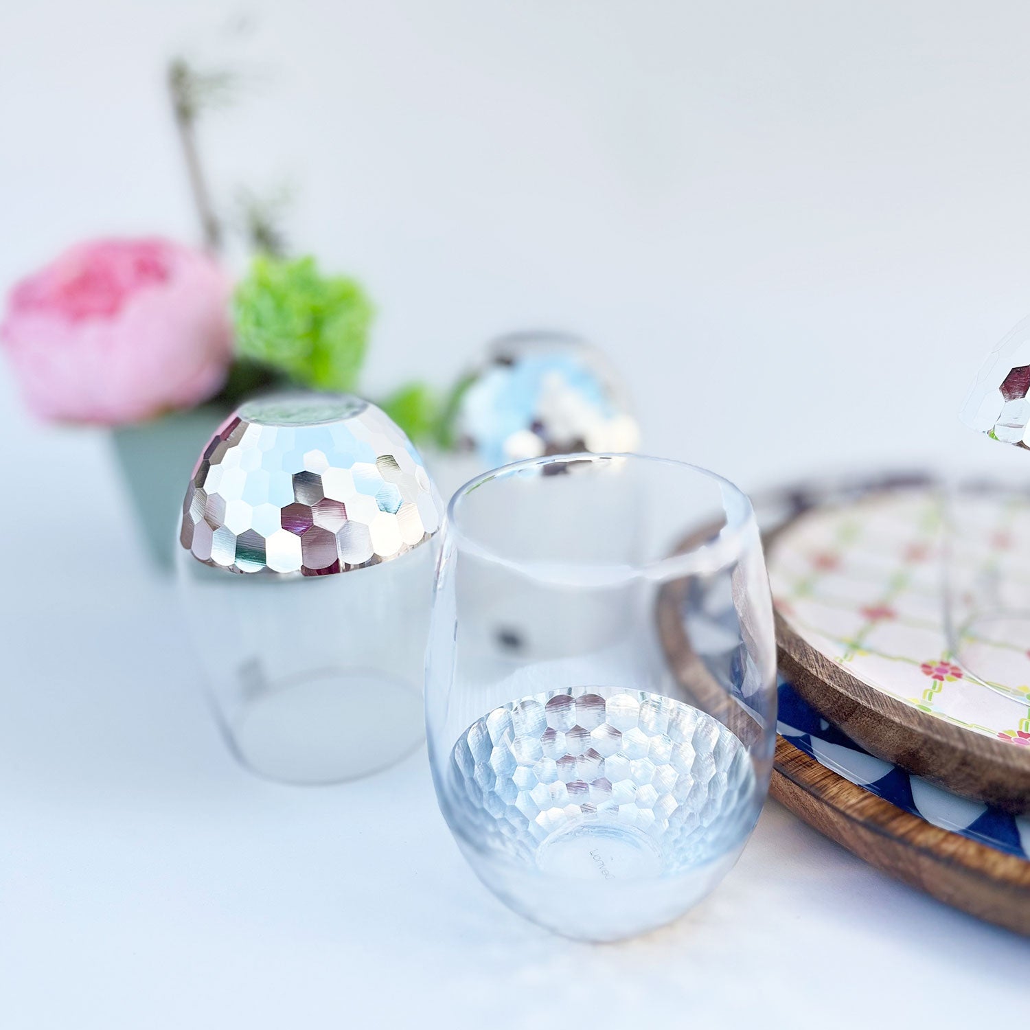 Exotic Silver Decorated Drinking Glass For Juice, Cocktails & Drinks - Set of 6 (5 inches height) | Peacoy