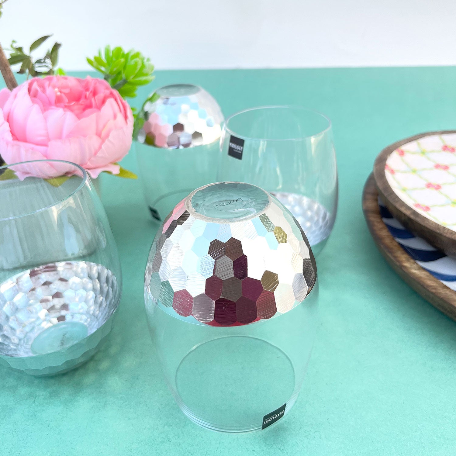 Exotic Silver Decorated Drinking Glass For Juice, Cocktails & Drinks - Set of 6 (5 inches height) | Peacoy