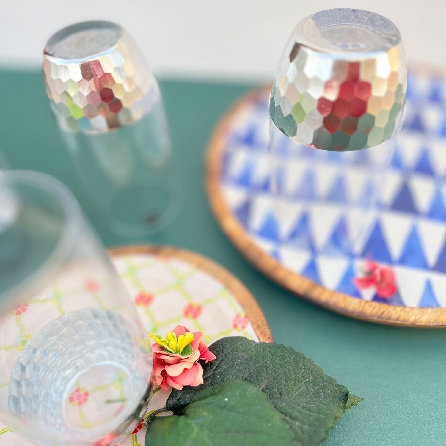 Artful Silver Decorated Drinking Glass For Juice, Cocktails & Drinks - Set of 6 (7 inches height) | Peacoy