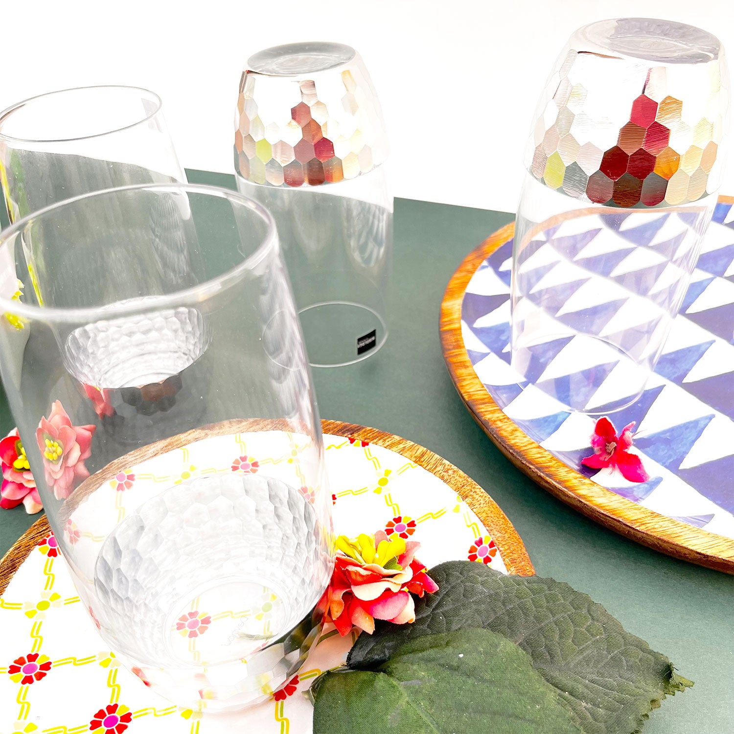 Artful Silver Decorated Drinking Glass For Juice, Cocktails & Drinks - Set of 6 (7 inches height) | Peacoy