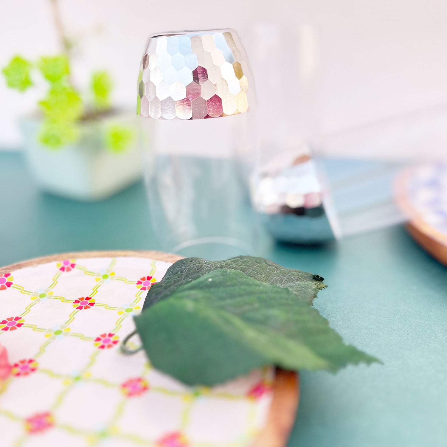 Artful Silver Decorated Drinking Glass For Juice, Cocktails & Drinks - Set of 6 (7 inches height) | Peacoy