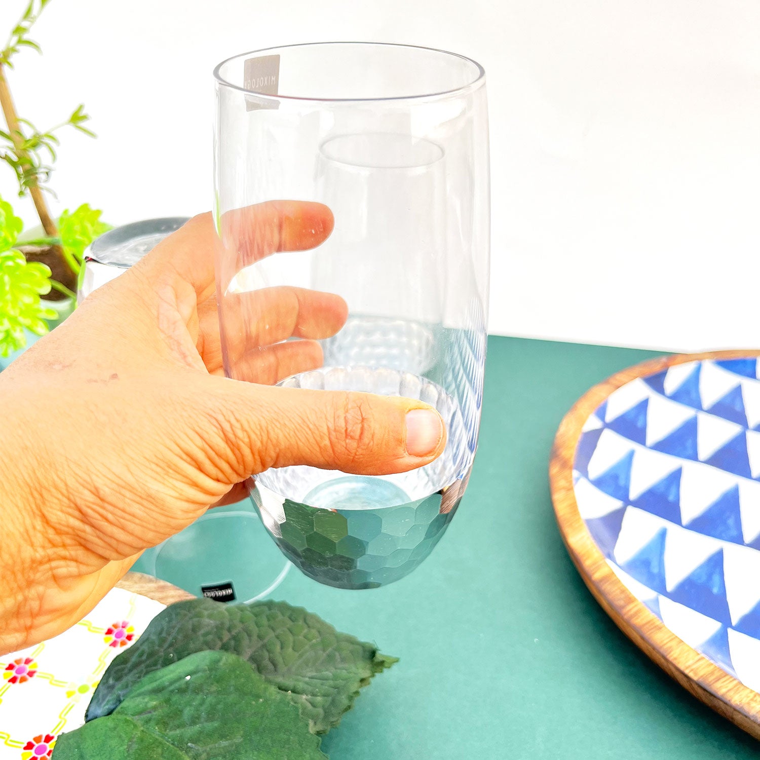 Artful Silver Decorated Drinking Glass For Juice, Cocktails & Drinks - Set of 6 (7 inches height) | Peacoy