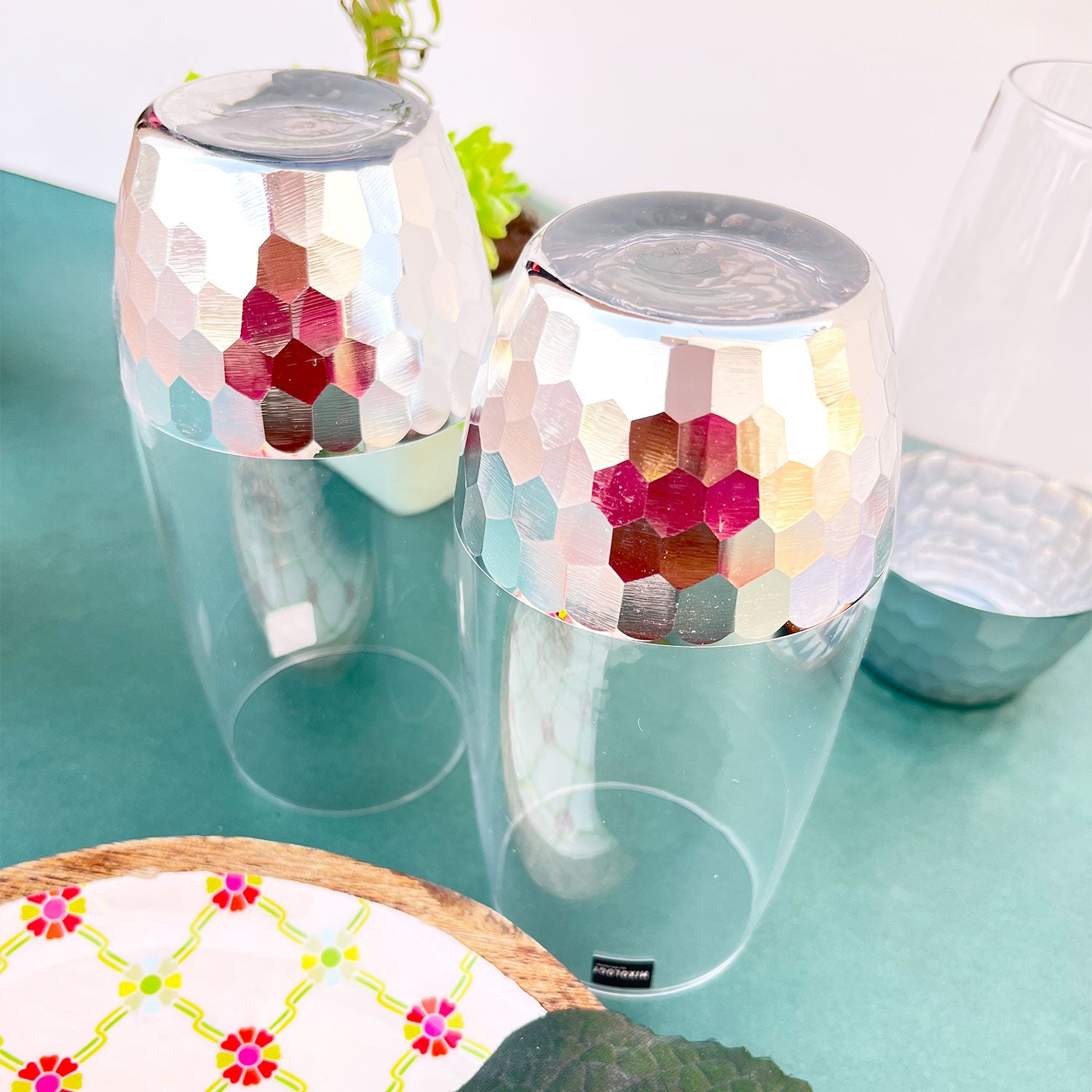 Artful Silver Decorated Drinking Glass For Juice, Cocktails & Drinks - Set of 6 (7 inches height) | Peacoy