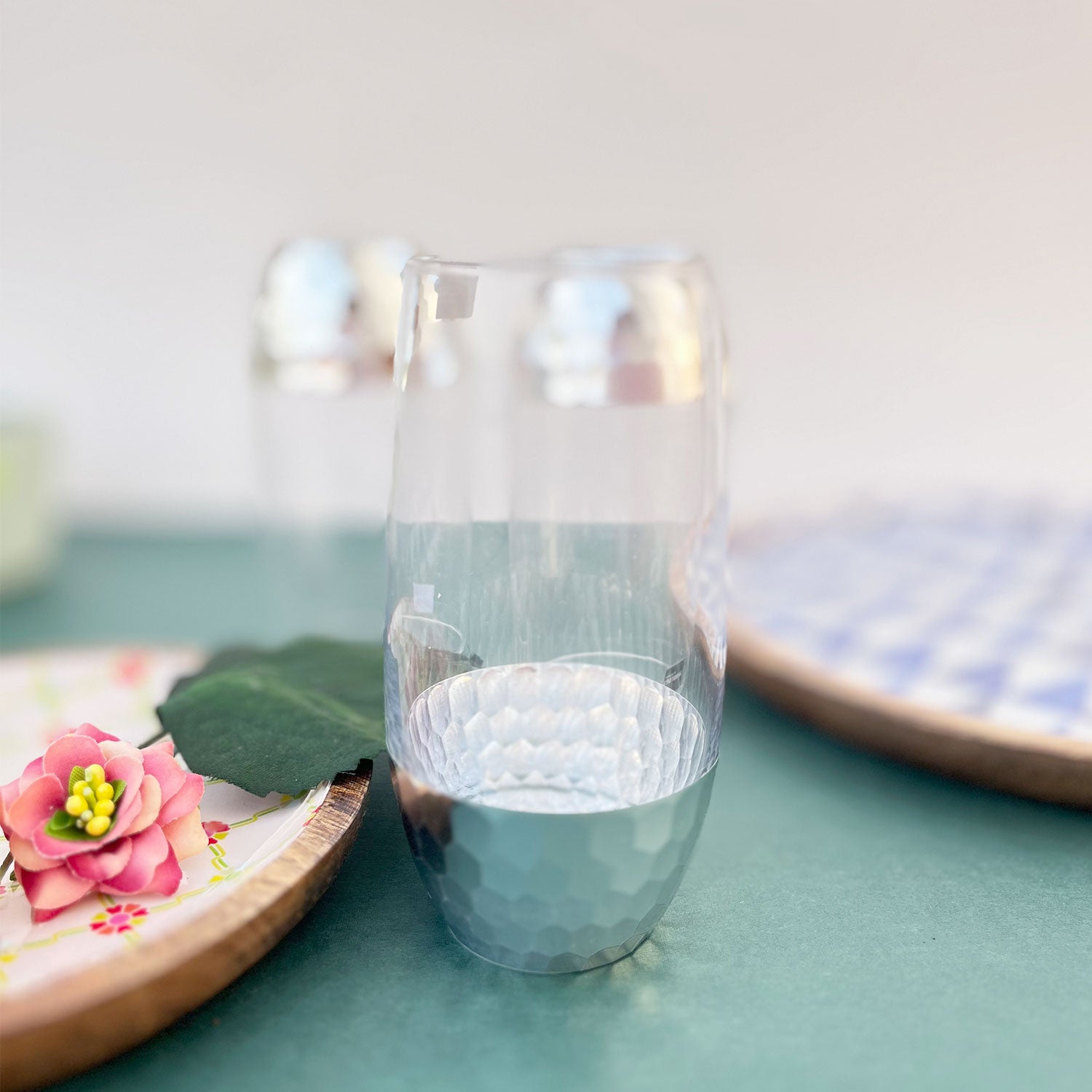 Artful Silver Decorated Drinking Glass For Juice, Cocktails & Drinks - Set of 6 (7 inches height) | Peacoy