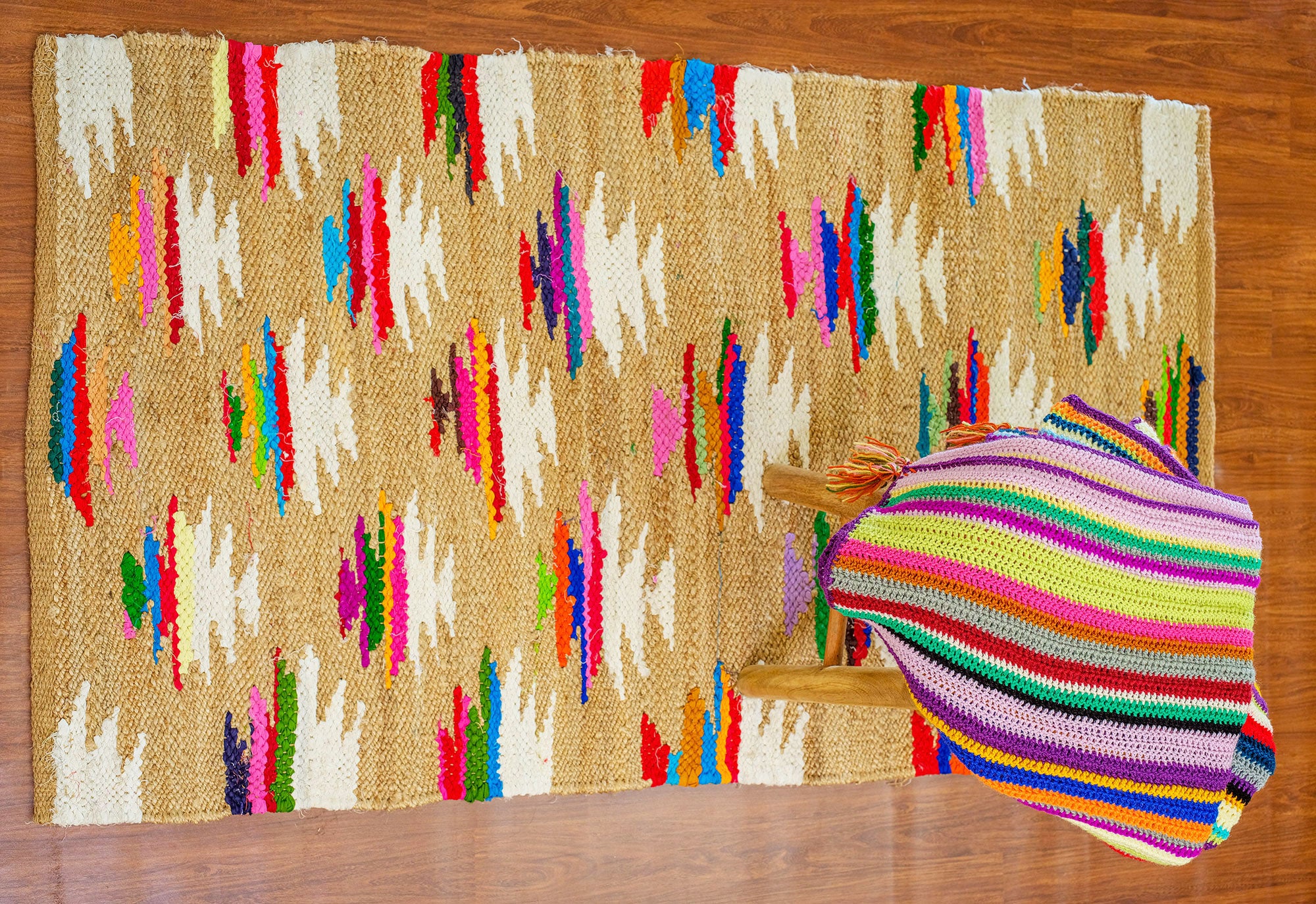 Artistic Multicolor Sustainable Jute and Cotton Hemp Rug - 5 x 3 ft | Peacoy