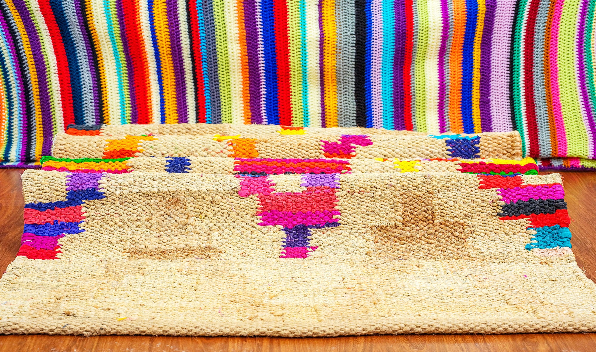 Exquisite Multicolor Jute and Cotton Hemp Rug - 5 x 3 ft | Peacoy