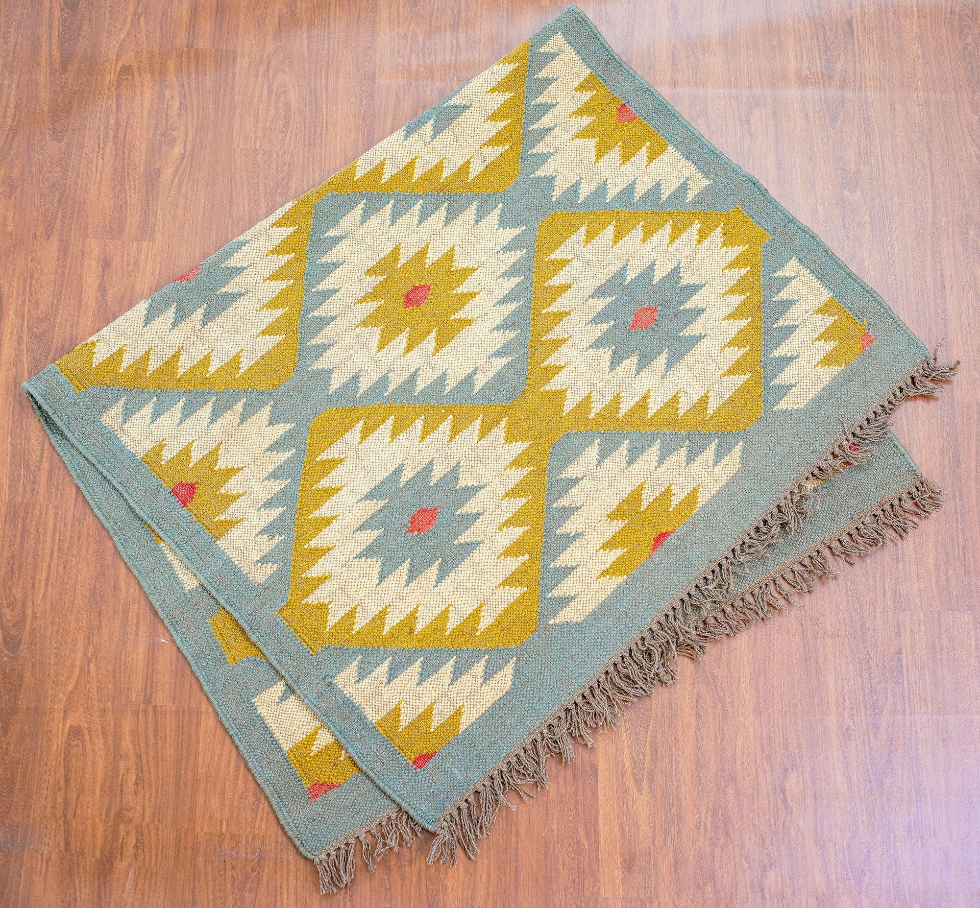 Elegant Mustard Premium Wool Jute Kilim Rug - 5ft x 3 ft