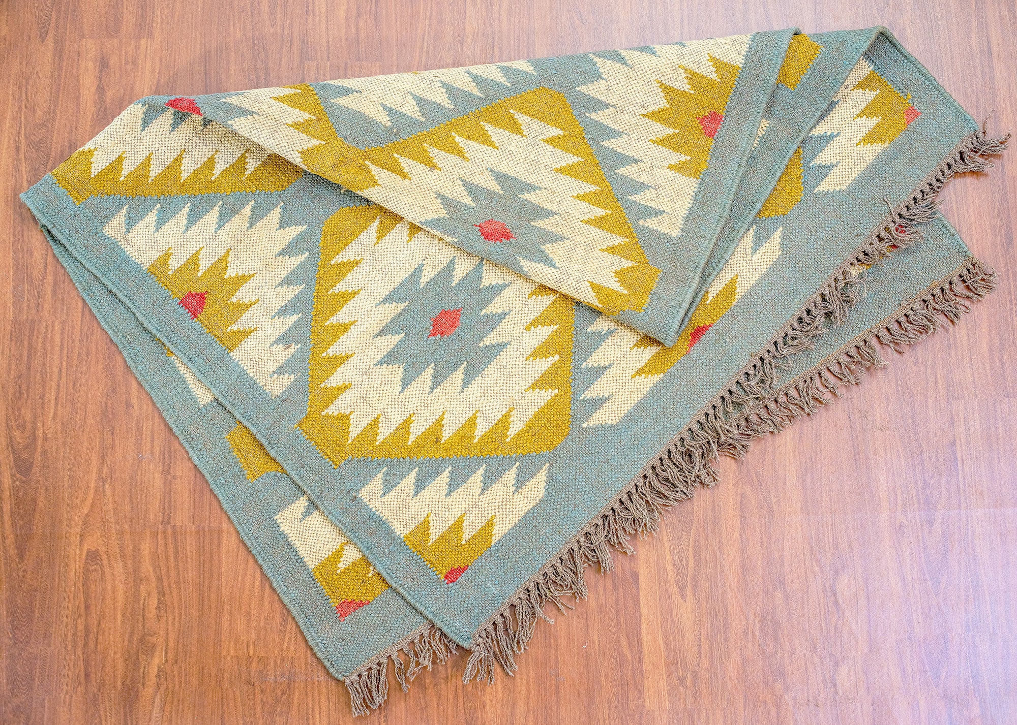 Elegant Mustard Premium Wool Jute Kilim Rug - 5ft x 3 ft