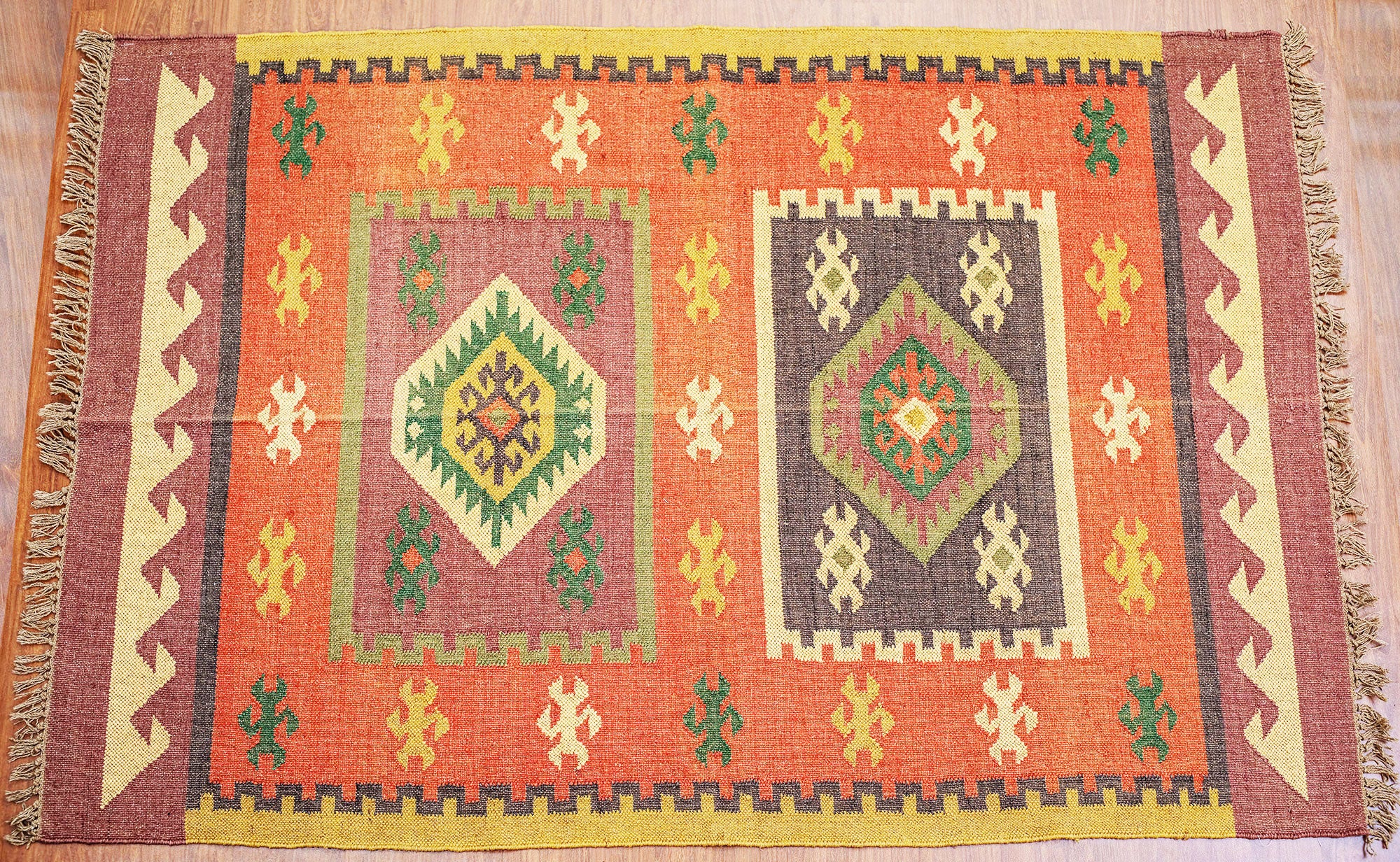 Oriental Affair Premium Orange Wool Jute Kilim Rug - 5ft x 3ft
