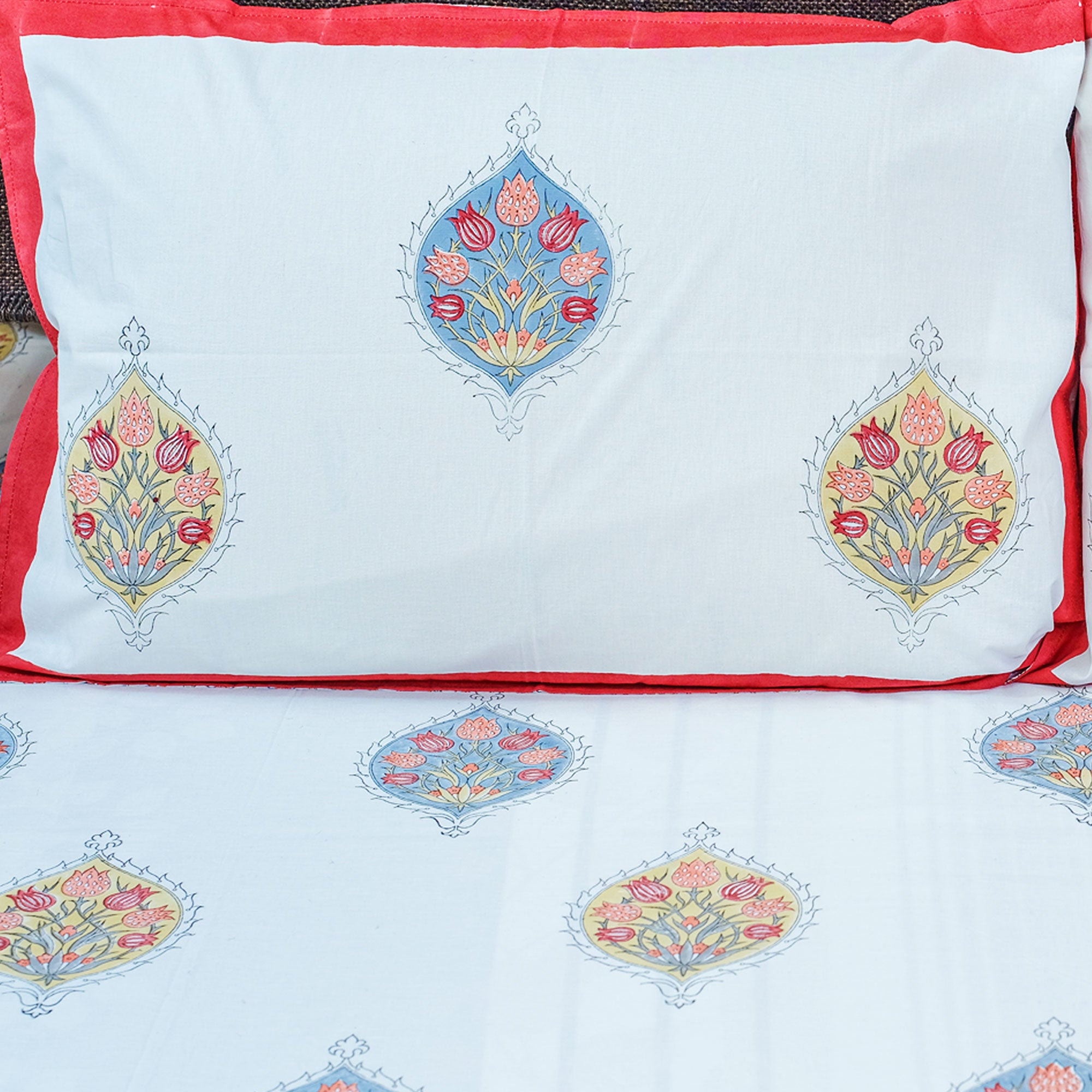 Soft Florals Multicolor Block Printed 210 Thread Count Cotton Double Bedsheet Set With 2 Pillow Covers - (90 inches x 100 inches)