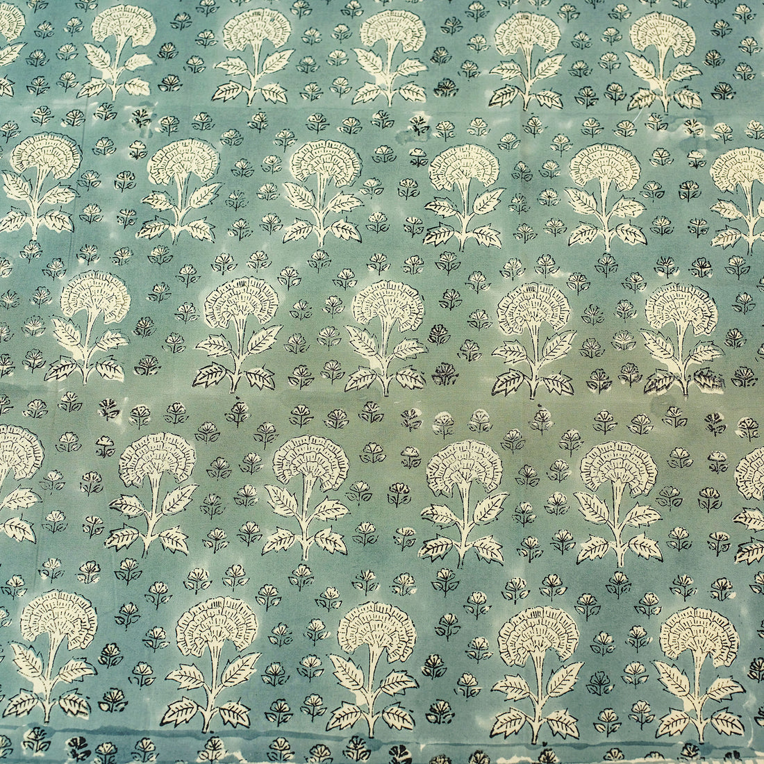 White Florals Block Printed 210 Thread Count Cotton Double Bedsheet Set With 2 Pillow Covers (90 inches x 100 inches)