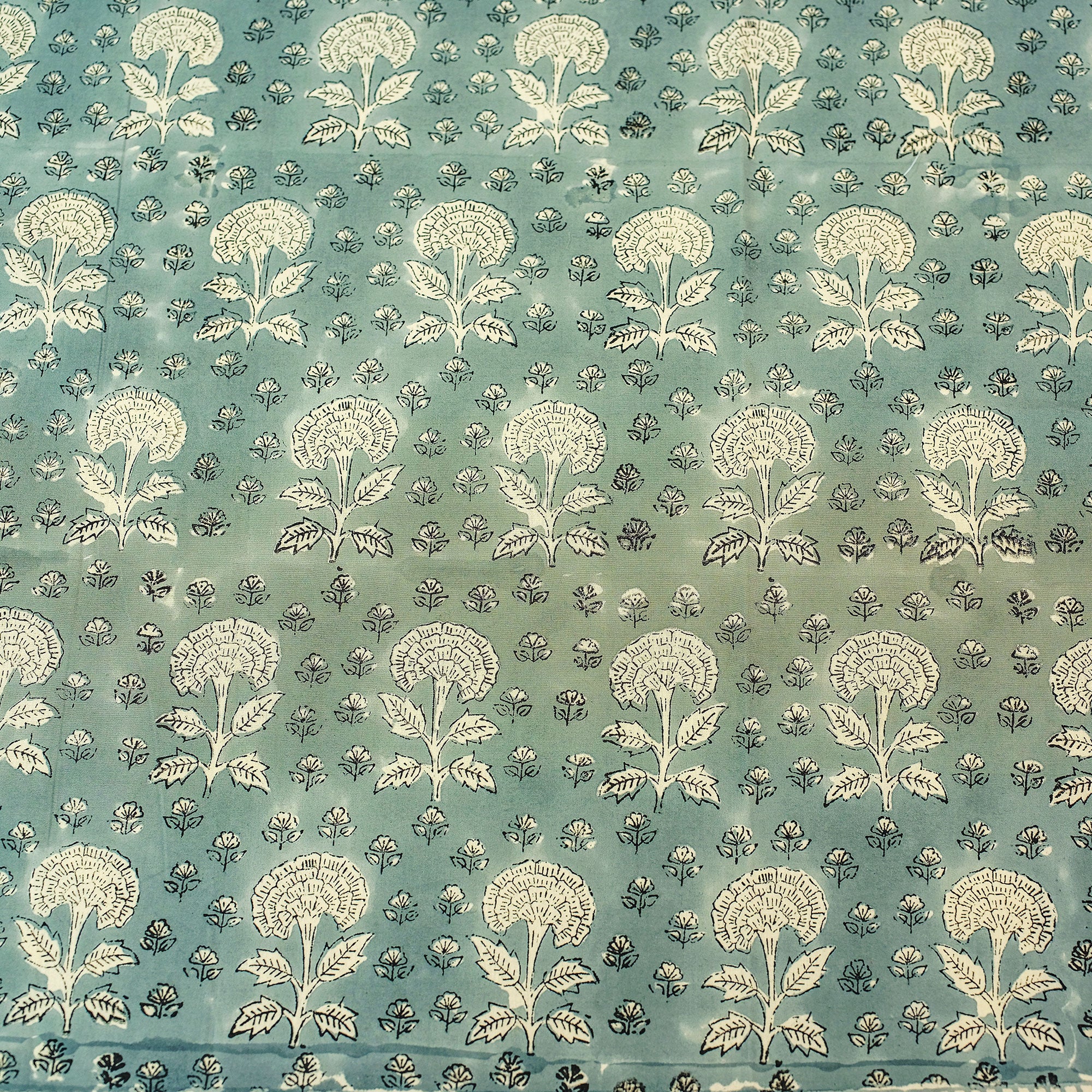 White Florals Block Printed 210 Thread Count Cotton Double Bedsheet Set With 2 Pillow Covers (90 inches x 100 inches)