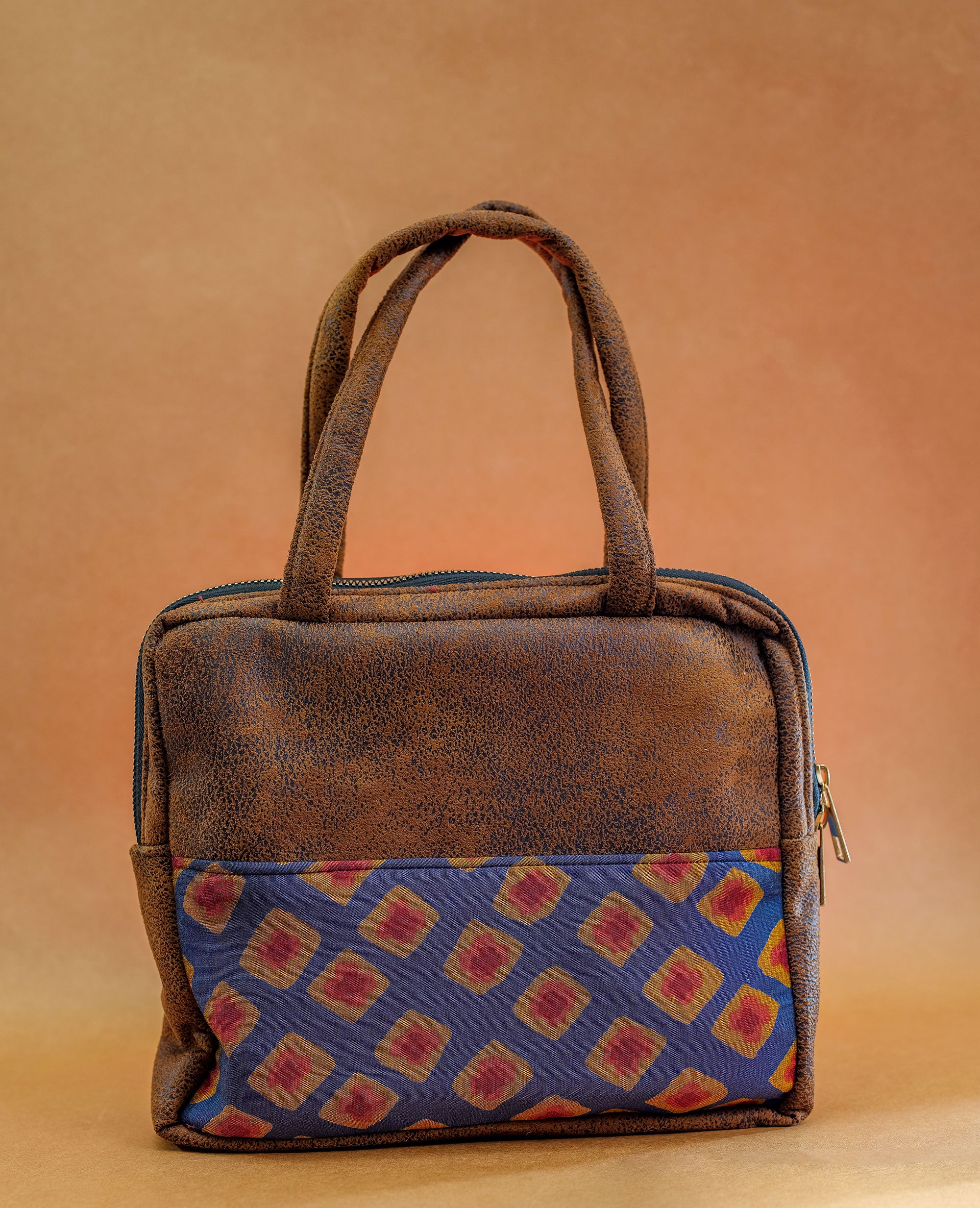 Fresh Dazzle Suede Leather Finish Floral Embroidery Handbag / Shoulder Bag - 8 x 10 x 11 inches | Peacoy