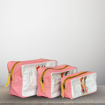 Rabbit Printed Light Pink Toiletry Pouches (3 Pouches)
