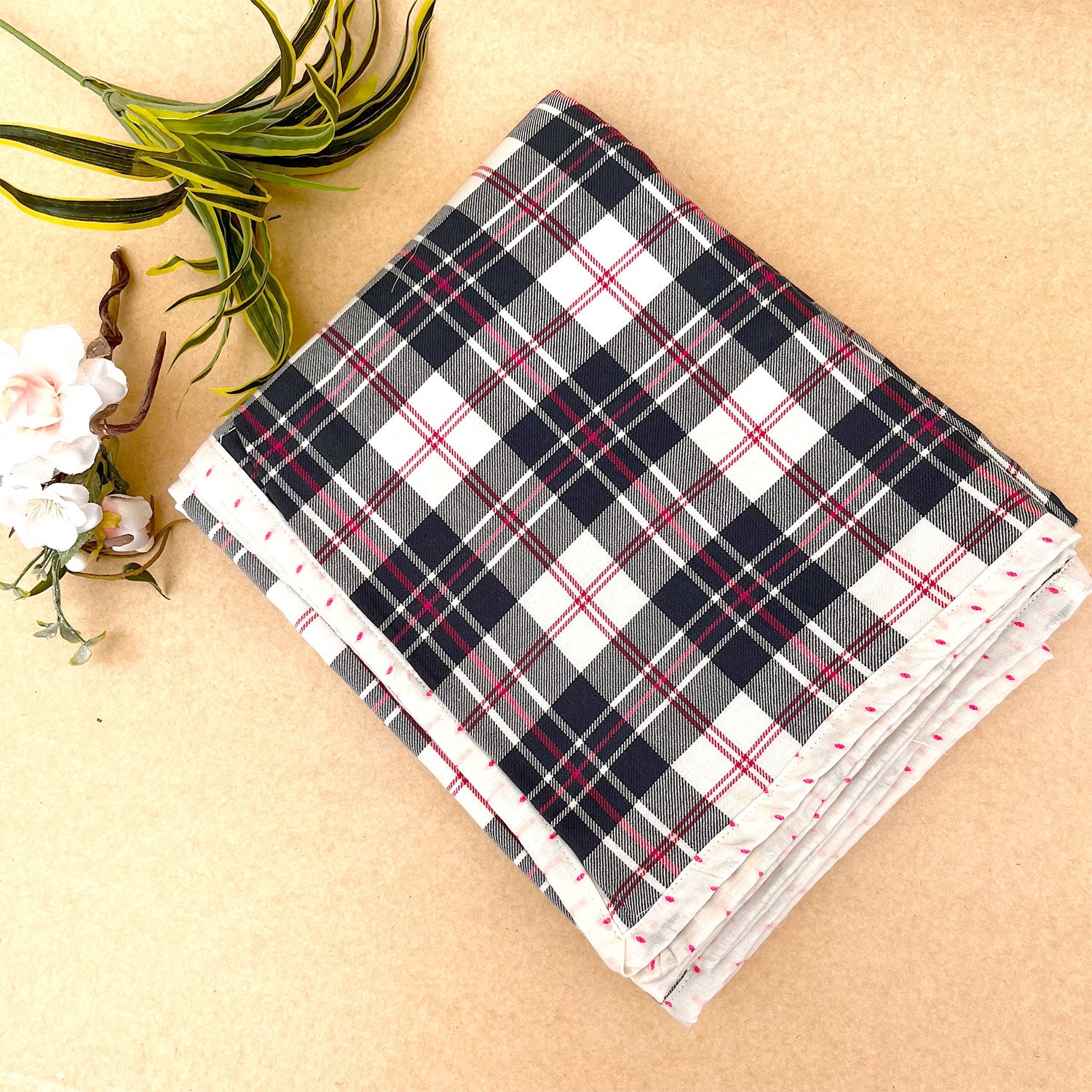 Pure Cotton Classy Dual Chequer Single Blanket - 60 x 90 inches