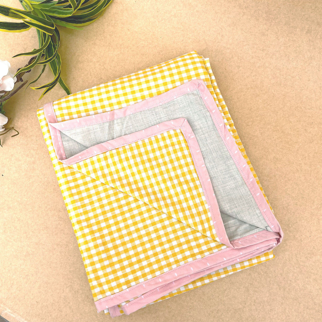 Pure Cotton Sunshine Yellow Chequer Single Blanket - 60 x 90 inches