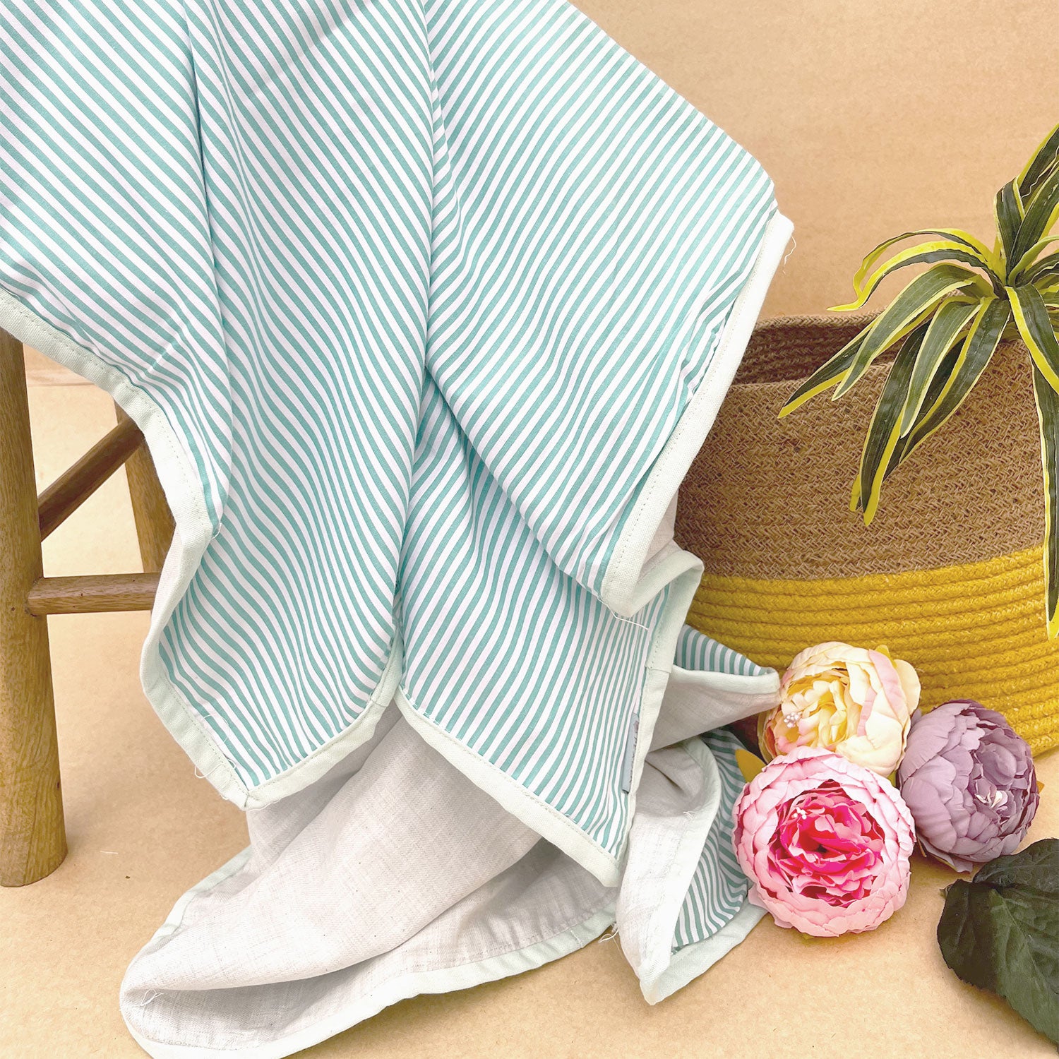 Pure Cotton Turqoise Single Stripped Blanket - 60 x 90 inches