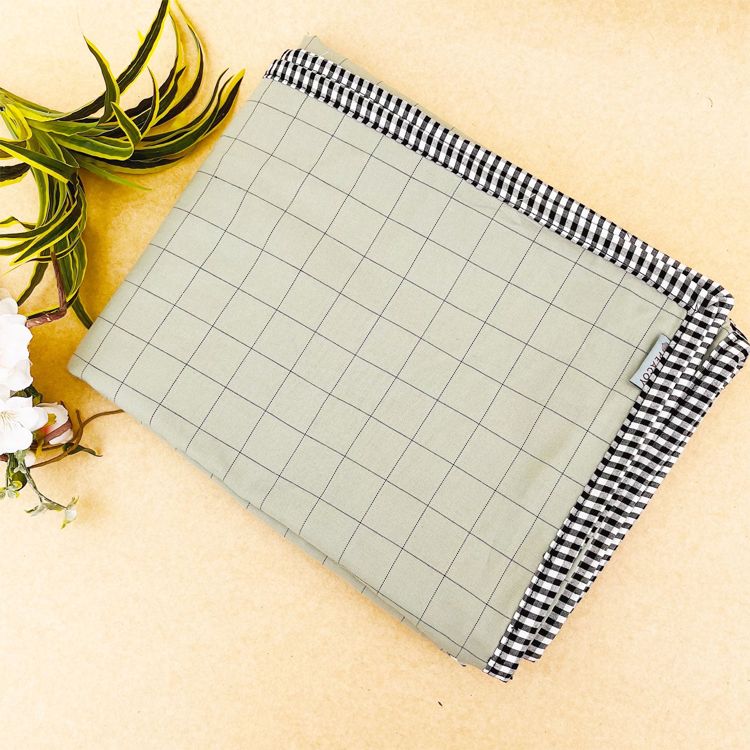 Pure Cotton Pastel Green Chequer Single Blanket - 60 x 90 inches