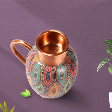 Vibrant Dreams Multicolour 100% Pure Copper Jug with Glass - 1500 ml