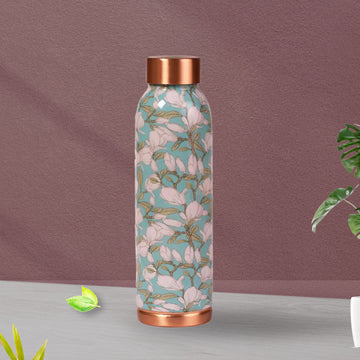 White & Green Floral 100% Pure Copper Bottle - 1000 ml