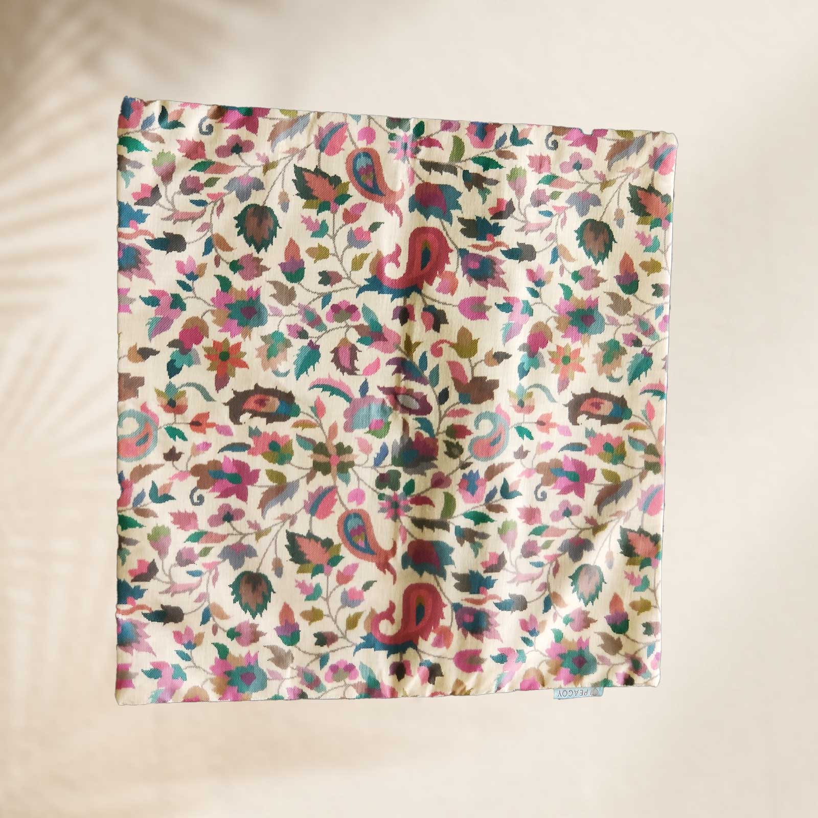 Floral Printed Pink Pure Cotton Cushion Cover - 16 x 16 inches